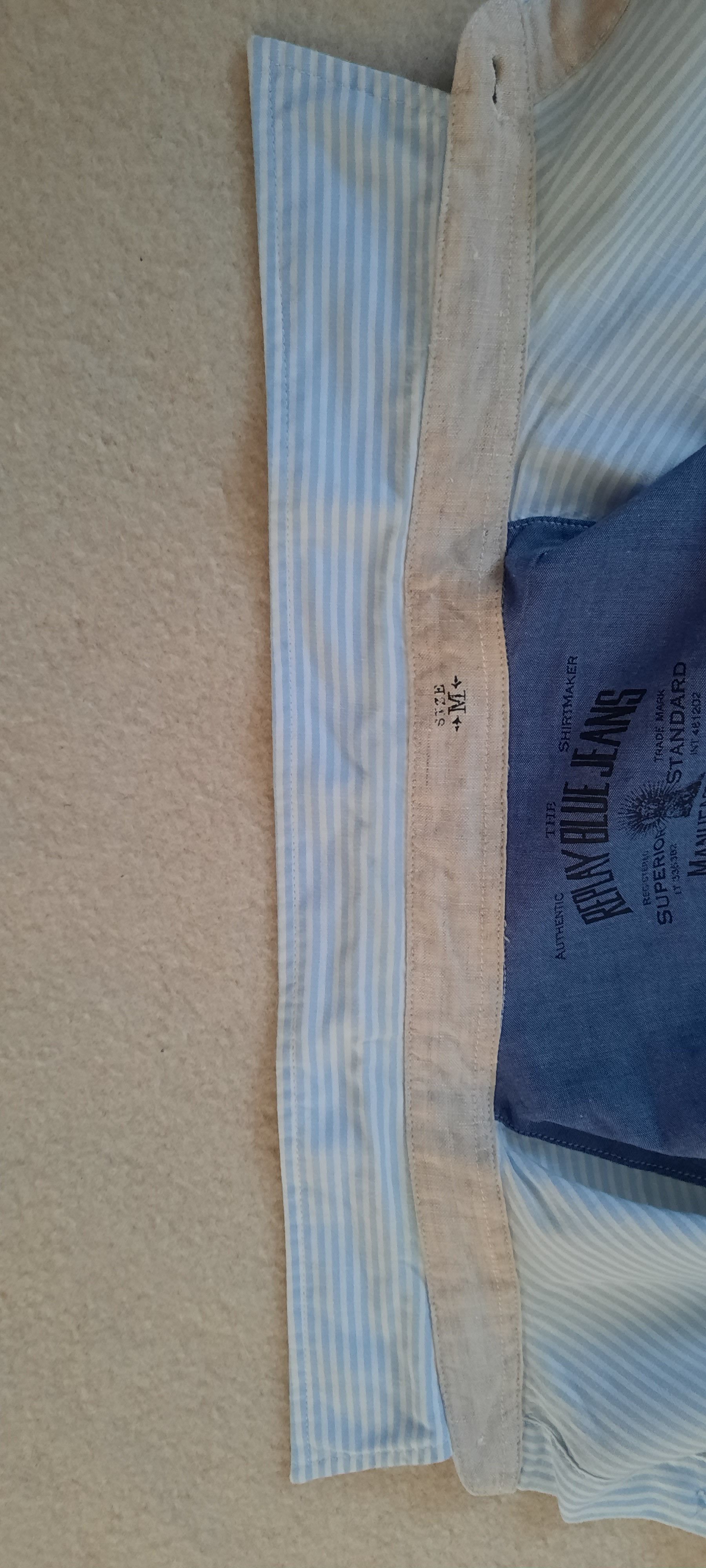 Replay REPLAY Men's Long-Sleeved Shirt, Blue and White Striped, M Size US M / EU 48-50 / 2 - 10 Thumbnail