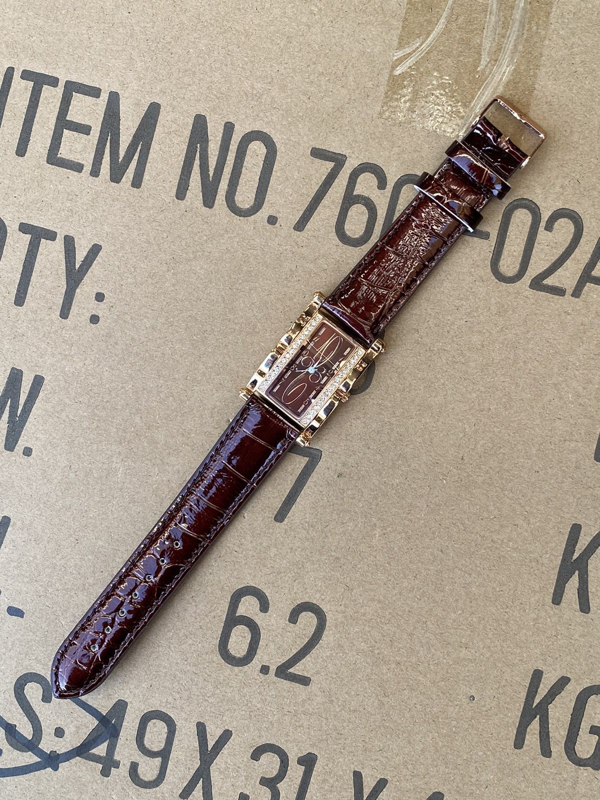 Vintage Brown Strap Watch w/ Gold Crystals - Japanese Mechanism Size ONE SIZE - 1 Thumbnail