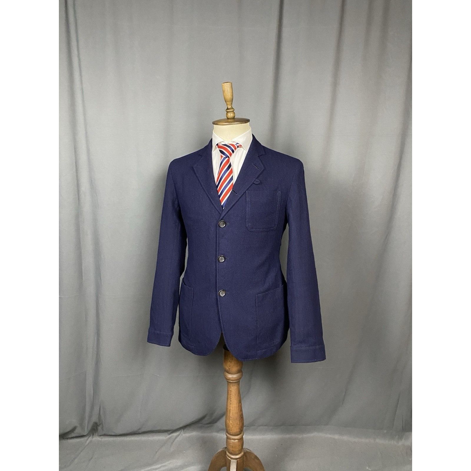 Oliver Spencer Oliver Spencer Herringbone Structured Blue Wool Blazer Sport Size 42R - 4 Thumbnail