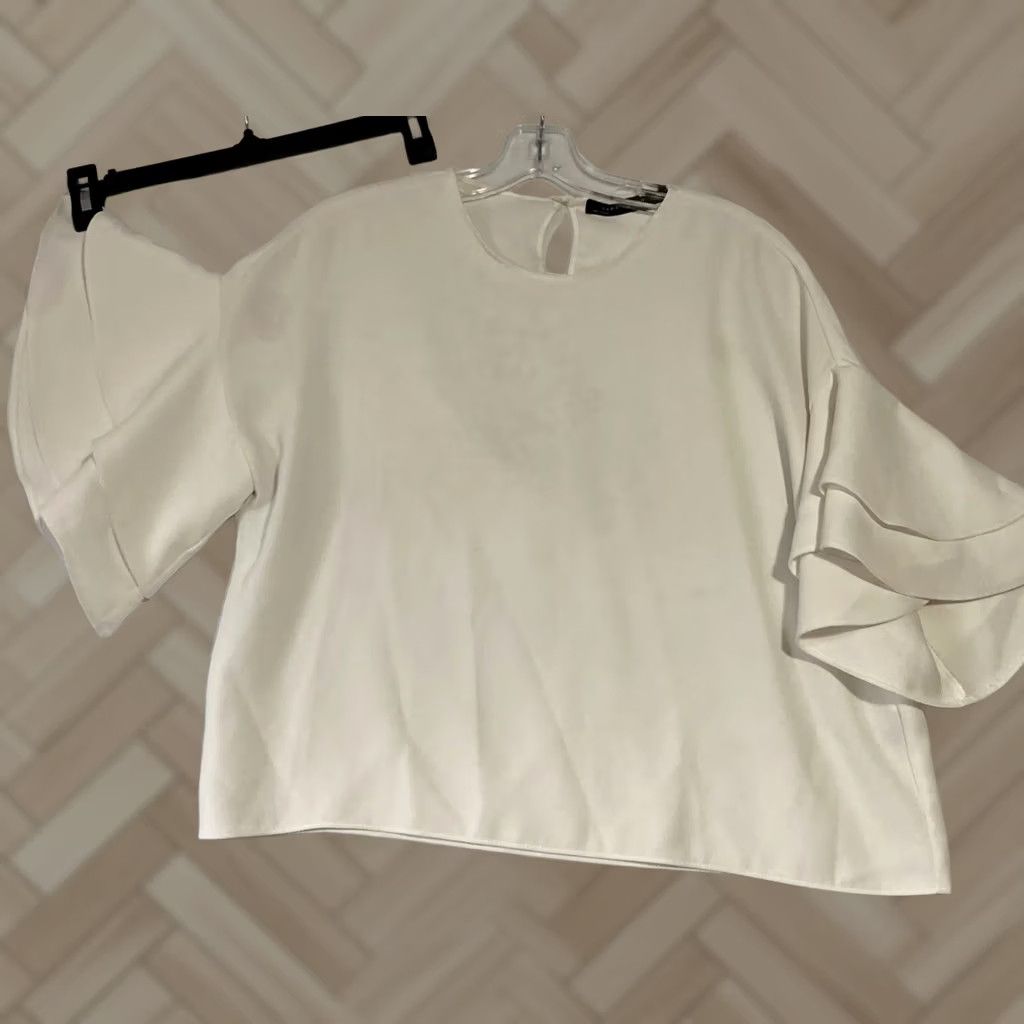 Zara ZARA Blouse Shirt Womens S White Balloon Sleeve Cropped 100% Cotton Lightweight Regular Vintage: No Size S / US 4 / IT 40 - 1 Thumbnail