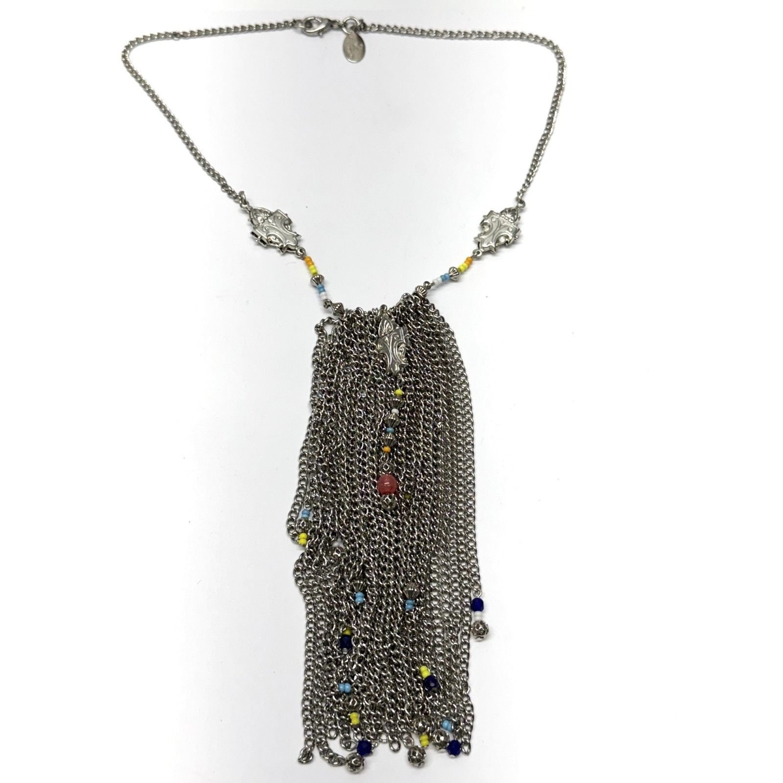 Vintage Vintage silver chain tassel beaded statement necklace Size ONE SIZE - 1 Thumbnail