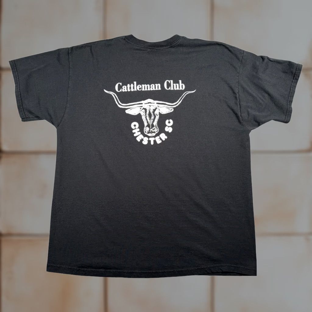 Fruit Of The Loom VINTAGE Cattleman Club Shirt Adult EXTRA LARGE Black Pocket Texas Longhorn 90s Size US XL / EU 56 / 4 - 1 Thumbnail