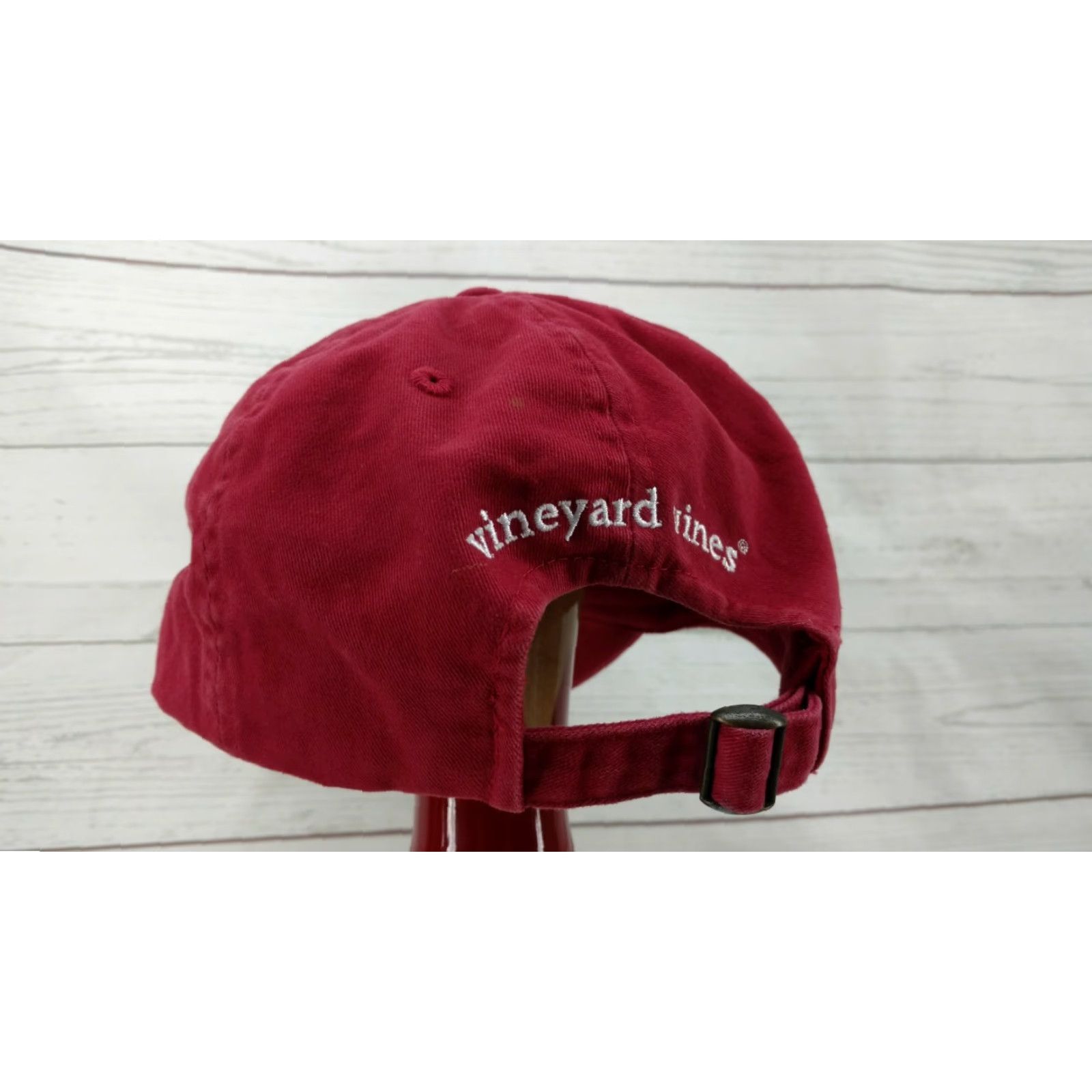 Vineyard Vines Vineyard Vines Distressed RED Strap Back Hat Cap Whale Birmingham Baseball Cap Men Adjustable Cotton Cap Size ONE SIZE - 5 Thumbnail