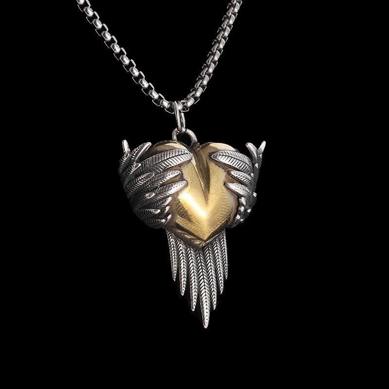 Jewelry x Vintage Love Shape Feather Wings Necklace in Gold, Men's