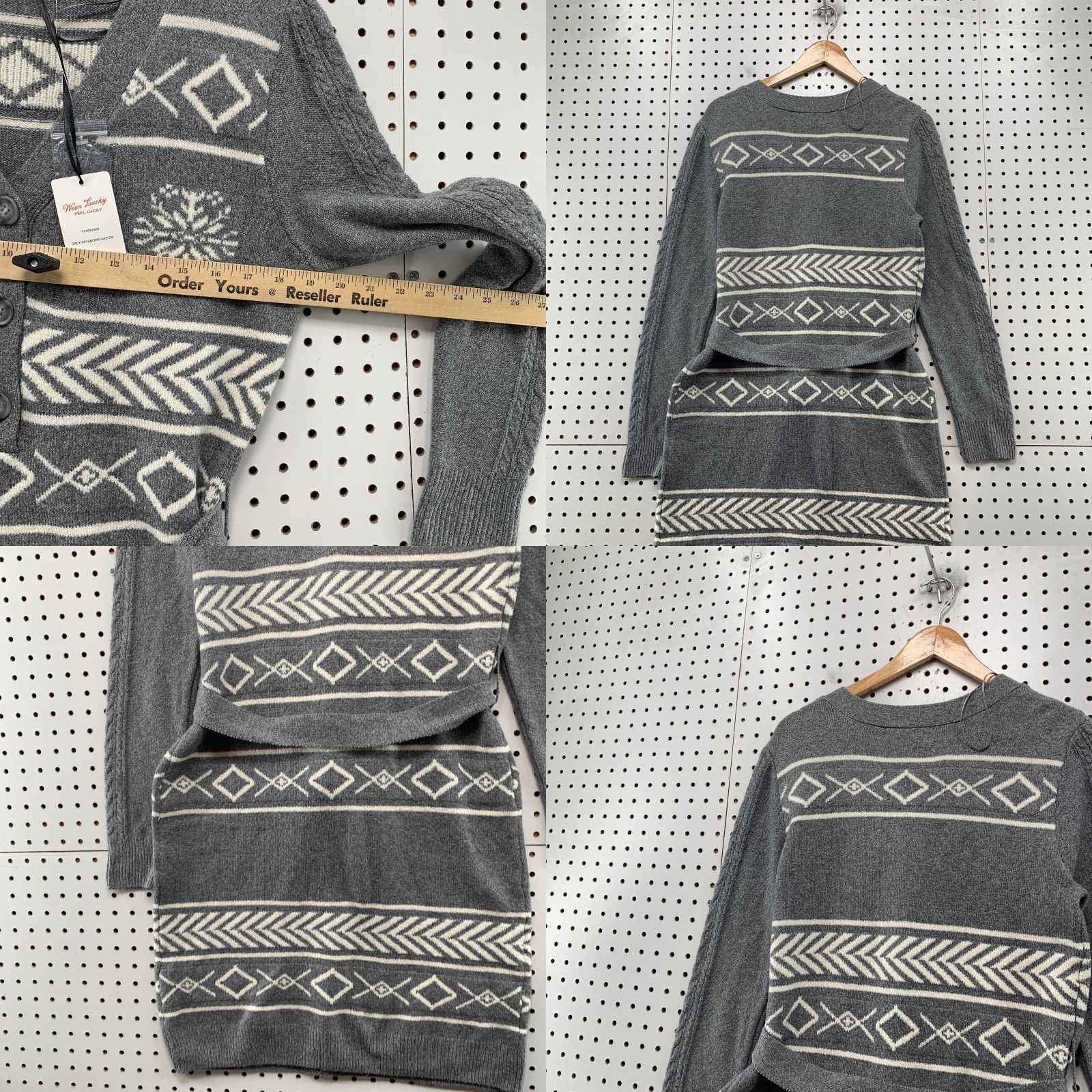 Lucky Brand Lucky Brand Sweater Dress Women's L Gray Knit Belted Nordic Fair Isle NWT Size L / US 10 / IT 46 - 9 Thumbnail