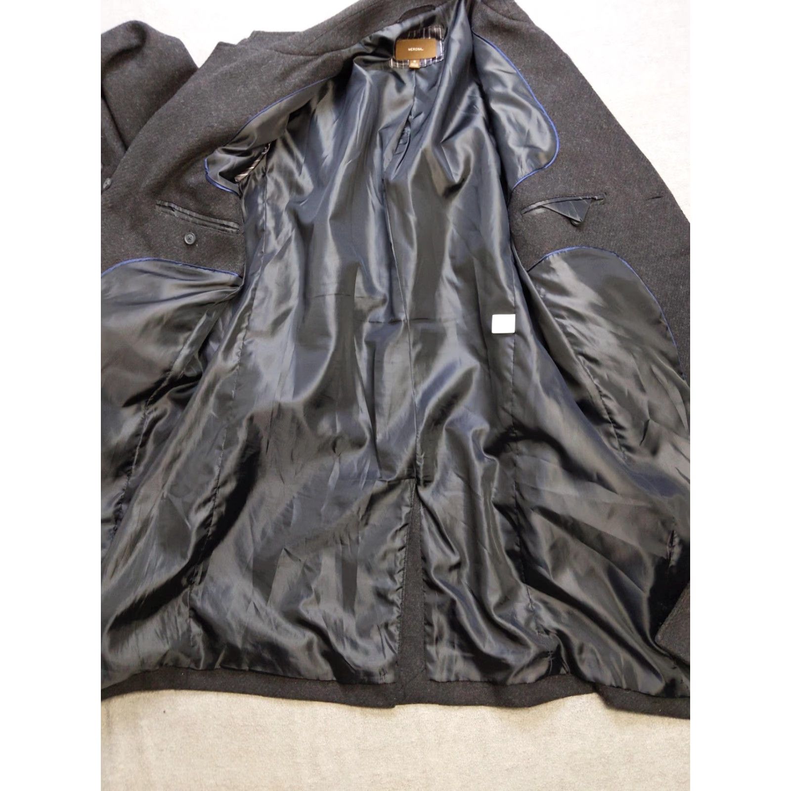 Merona Merona Coat Mens Medium Black Wool Blend Overcoat Three-Button Front Formal Jacket Long Notch Lapel Wool, Polyester, Satin Lining M Mens Size US M / EU 48-50 / 2 - 6 Thumbnail