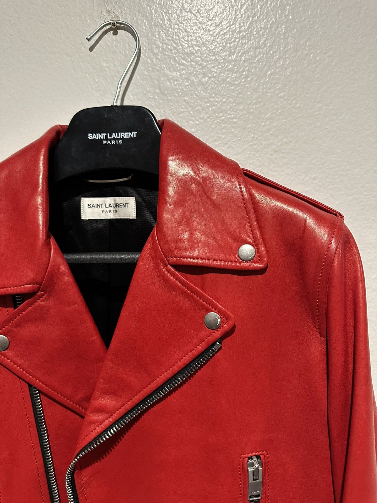 Hedi Slimane × Saint Laurent Paris FW13 Red L01 Lambskin Leather Biker Jacket 48 Size US M / EU 48-50 / 2 - 2 Thumbnail