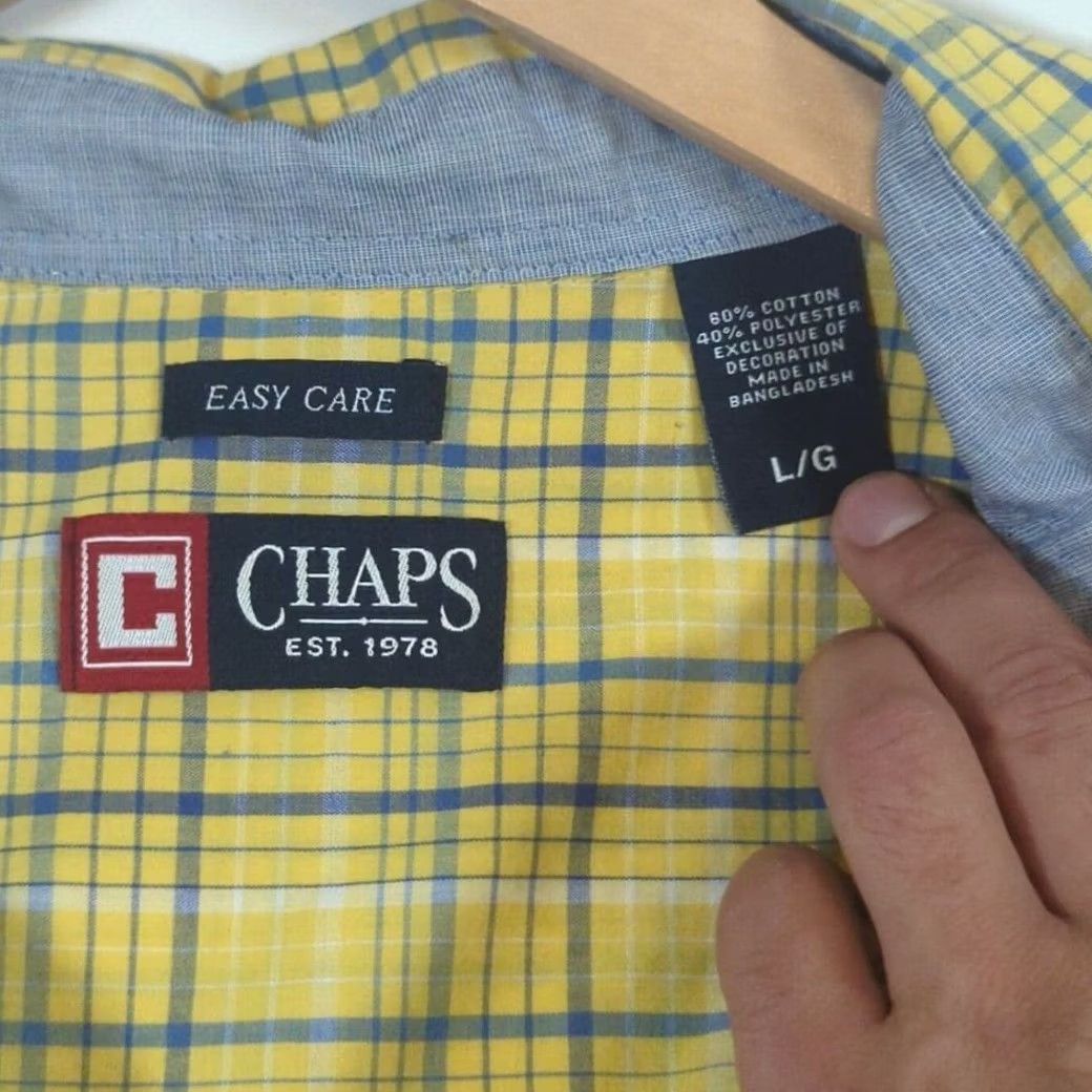 Chaps Chaps Shirt Mens Large Yellow Aqua Stretch Easy Care Button Down Pocket Two Size US L / EU 52-54 / 3 - 6 Thumbnail