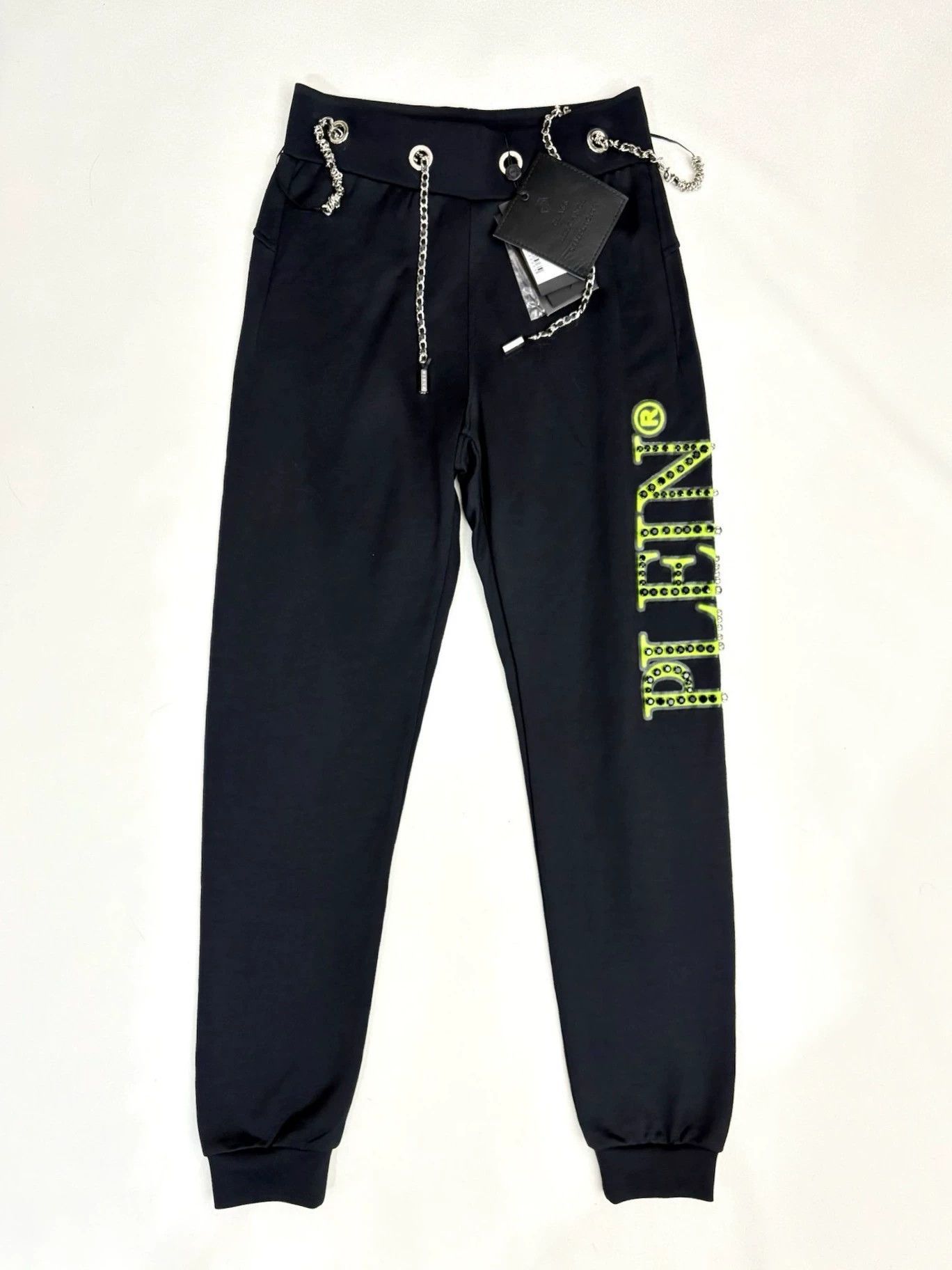 Philipp Plein PP Vintage Fluorescent Green Crystal Track Pants S Size 26" / US 2 / IT 38 - 7 Thumbnail