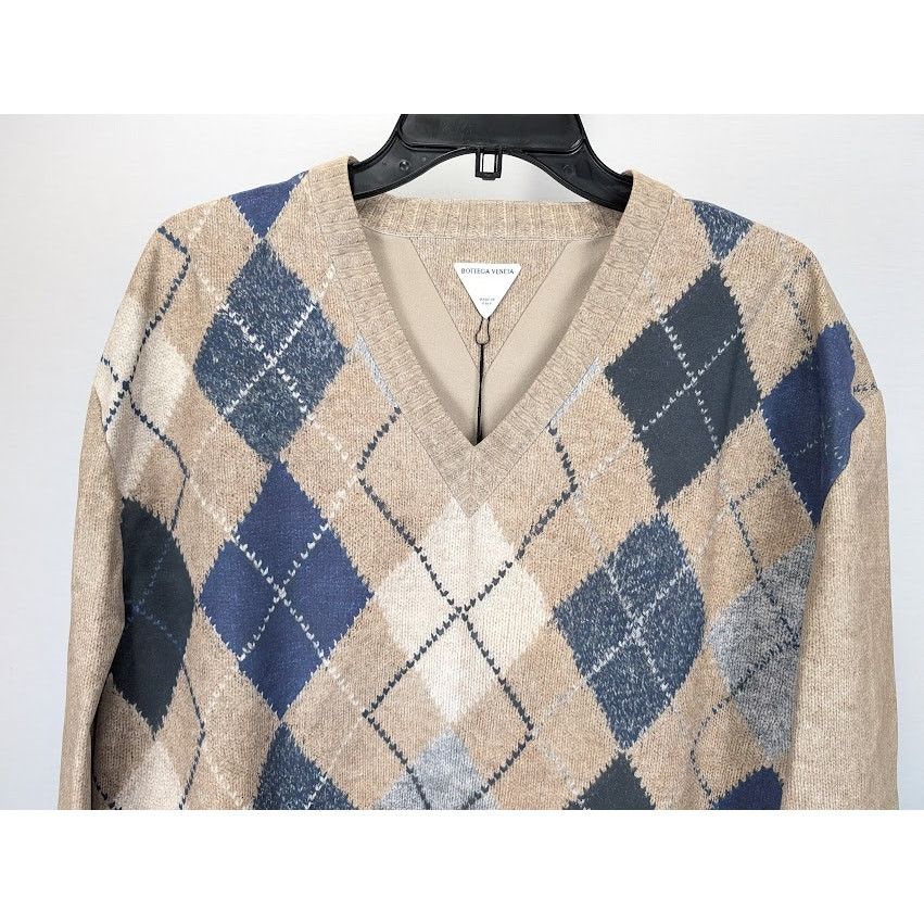 Bottega Veneta o1rshd1 Argyle Printed Leather Sweater in Camel/Grey/Blue Size US M / EU 48-50 / 2 - 4 Thumbnail