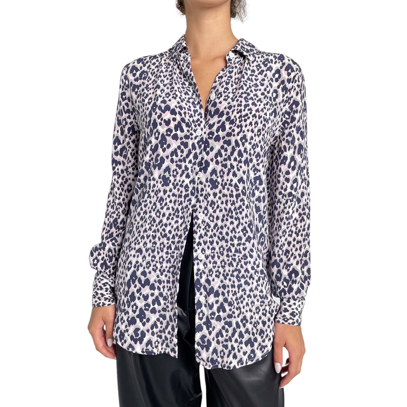 Equipment Grey & Pink Leopard Print Silk Button Up Size S / US 4 / IT 40 - 2 Thumbnail