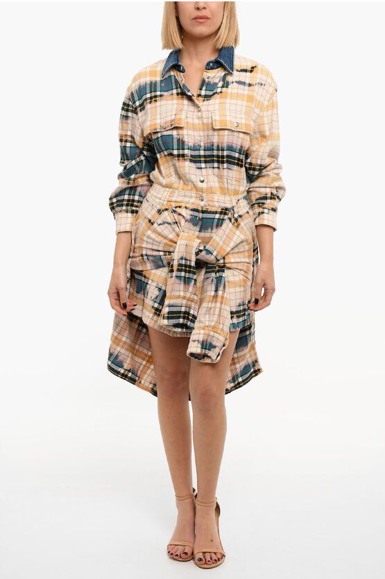 image of Diesel Cotton-Flannel D-Janic Destructured Dress in Yellow, Women's (Size Small)