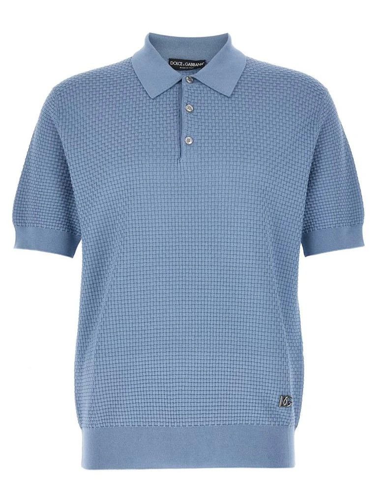 Dolce & Gabbana Dolce Gabbana Textured Knitt Polo Blue Mens Metal Logo DG Size US L / EU 52-54 / 3 - 1 Thumbnail