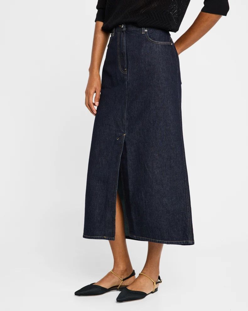 Loulou de Saison o1s22i1n1024 Rona Denim Midi Skirt in Blue Size 27" / US 4 / IT 40 - 2 Thumbnail