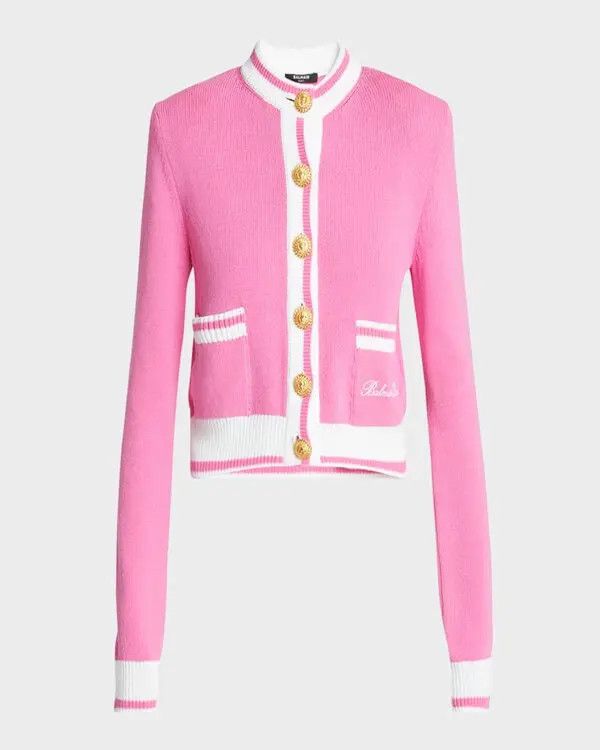 Balmain o1y0625 Cardigan in Pink/White Size L / US 10 / IT 46 - 1 Thumbnail