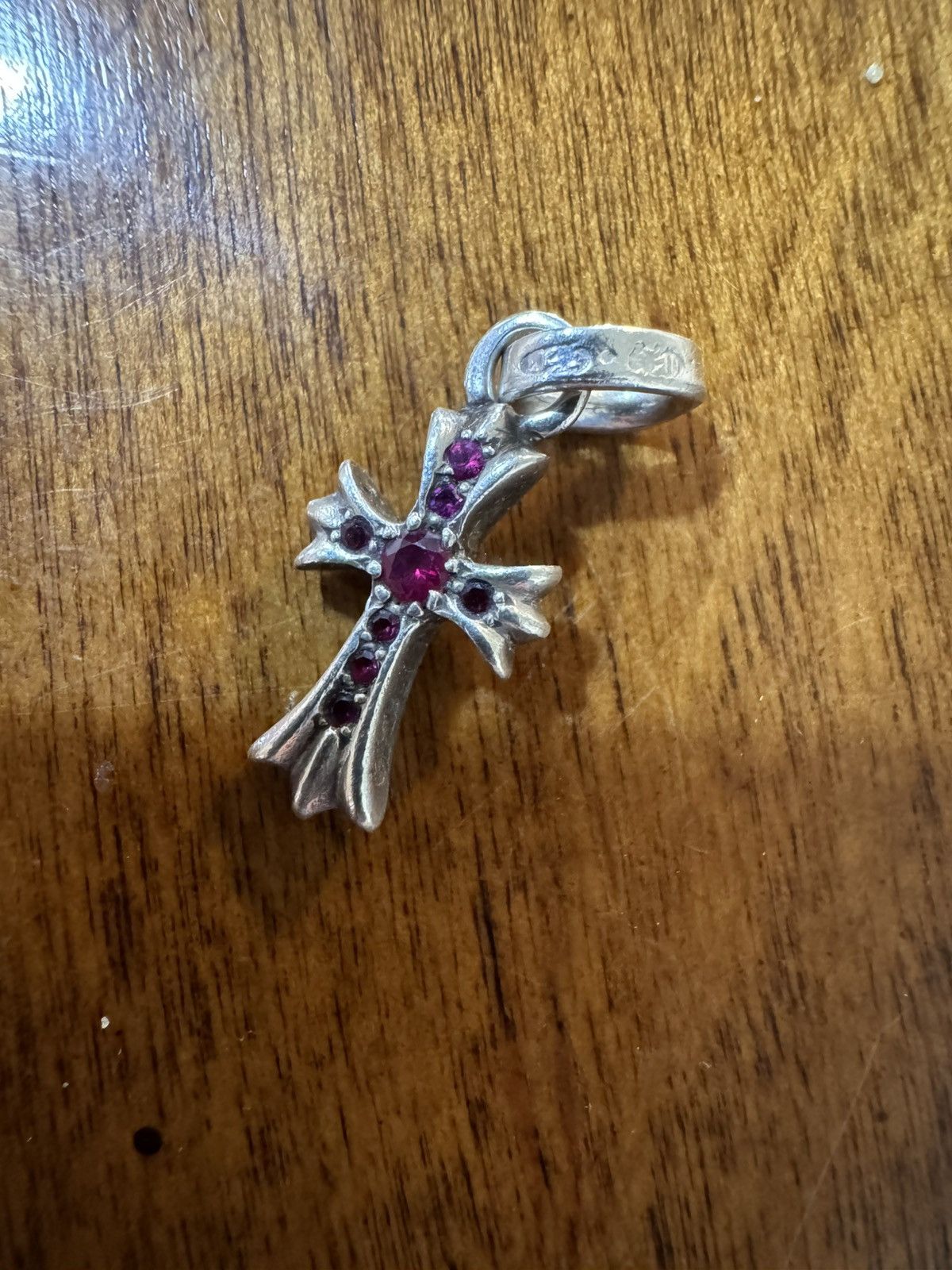 Chrome Hearts Pink Sapphire Baby Fat Cross Pendant