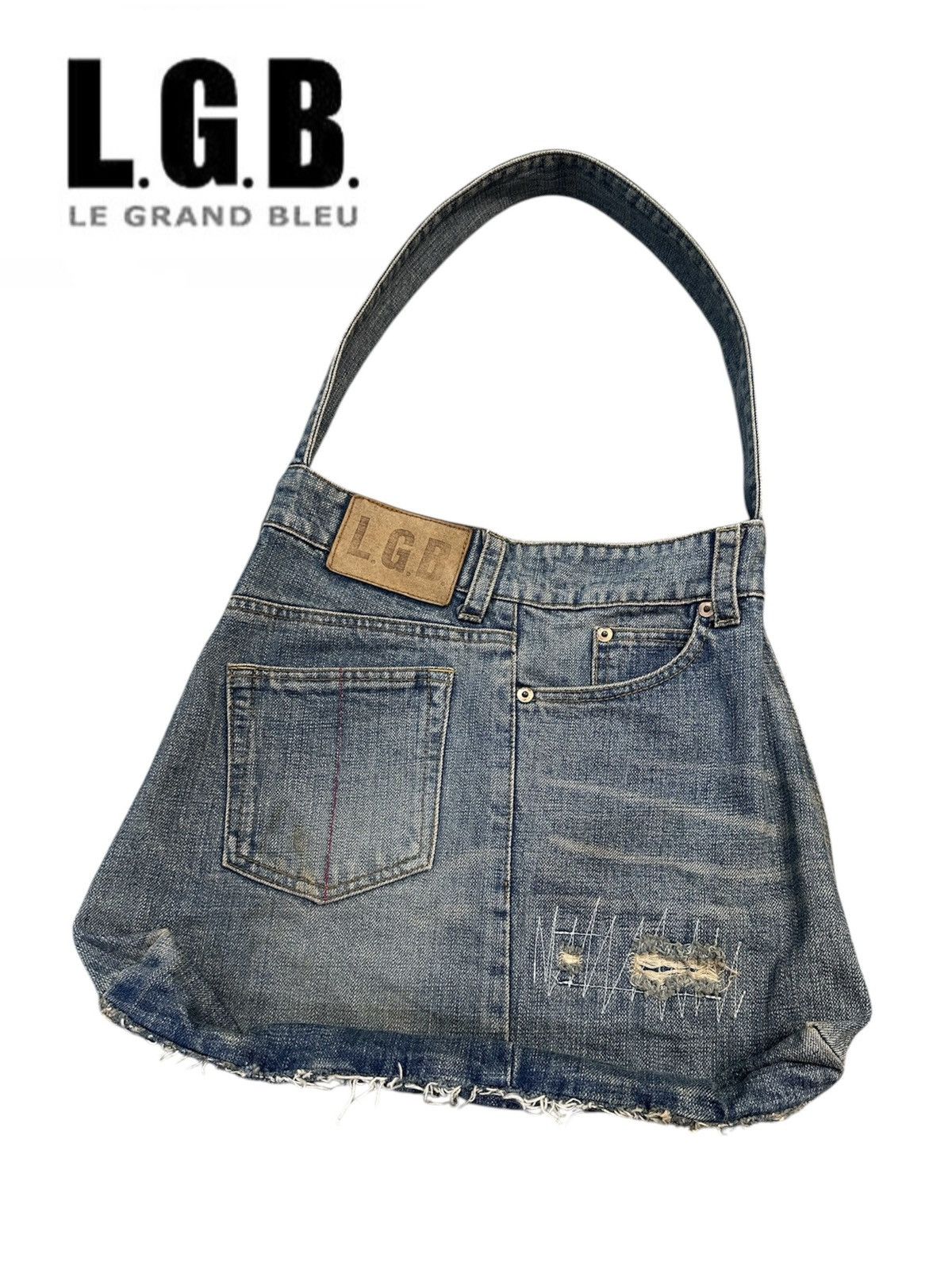 If Six Was Nine L.G.B Le Grande Bleu | Reconstructed Denim Distressed Bag Size ONE SIZE - 1 Thumbnail