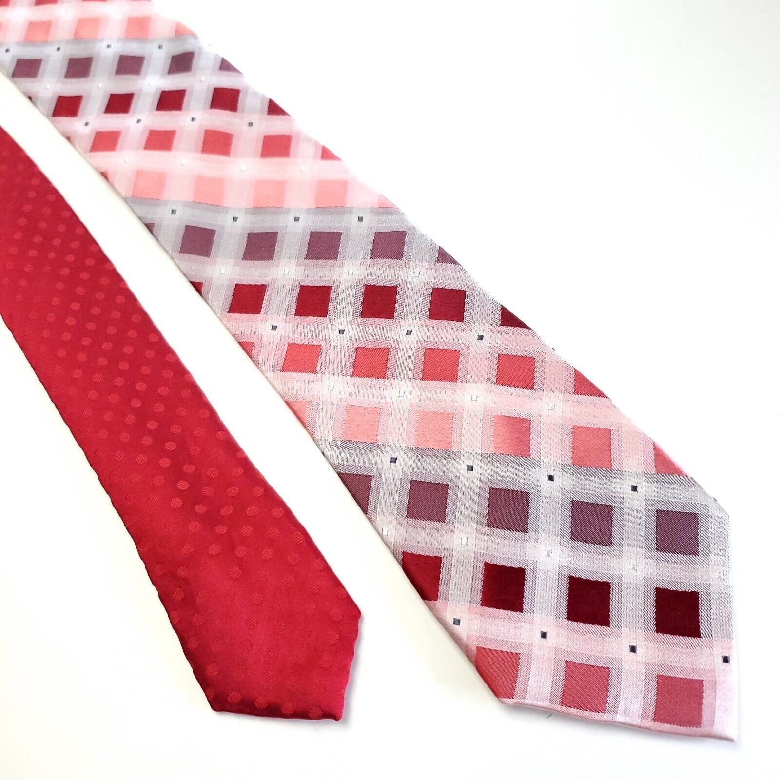 Perry Ellis Perry Ellis Portfolio Red Woven Plaid Skinny Silk Tie Size ONE SIZE - 1 Thumbnail