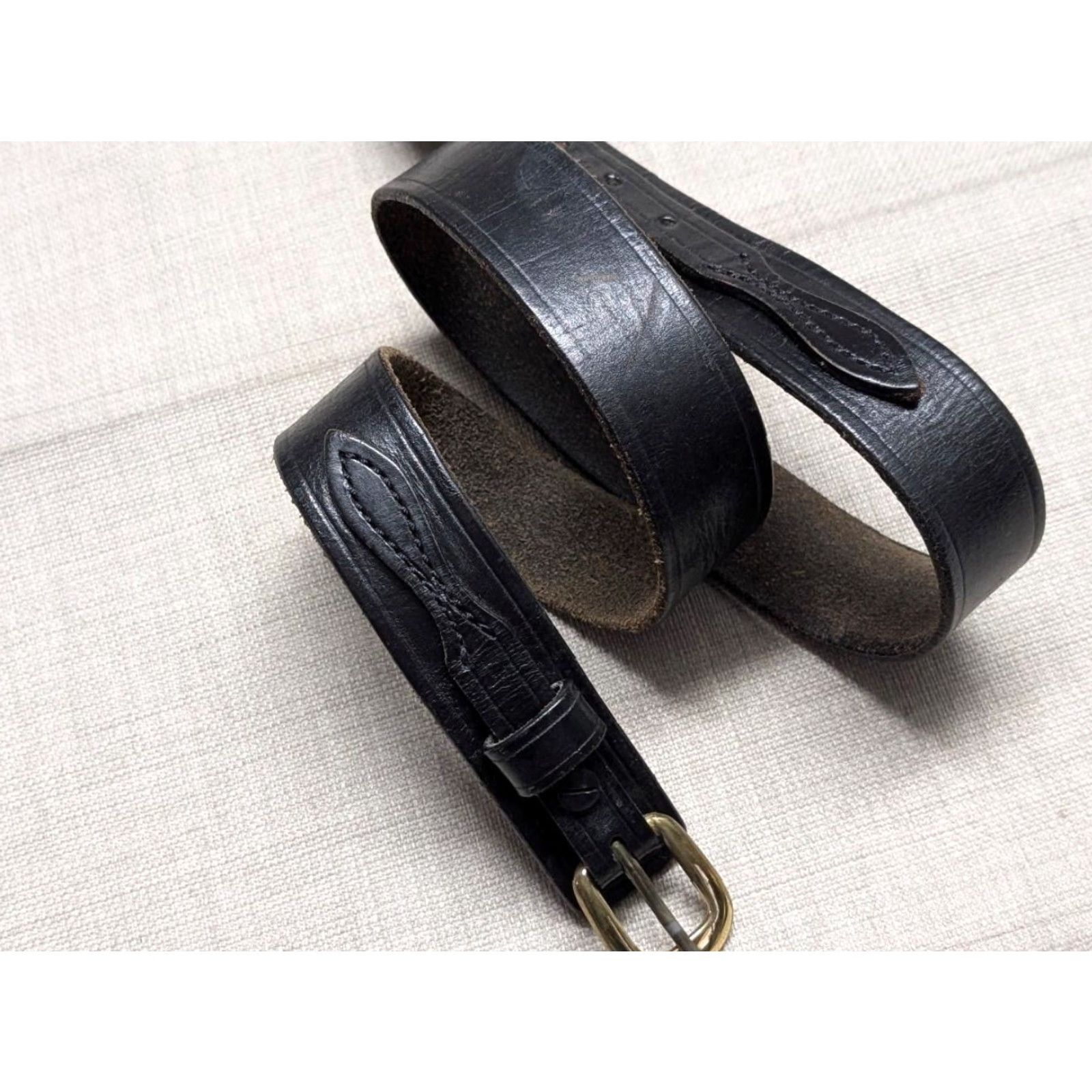 Vintage VINTAGE western belt Ranger belt belt 36 black leather cowhide handcrafted Mens Size 36 - 2 Thumbnail