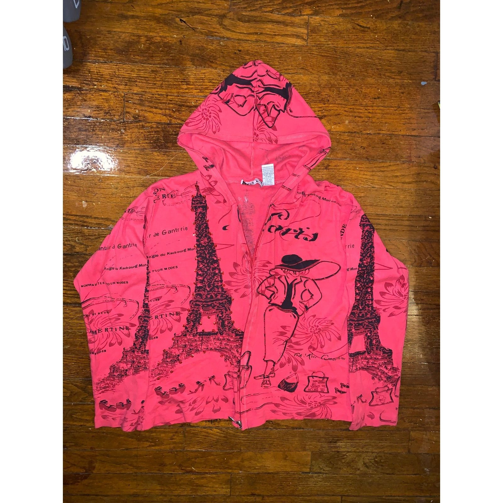 Other × Vintage Y2K Paris Eiffel Tower Zip Hoodie Keren Hart Red Large Size L / US 10 / IT 46 - 1 Thumbnail