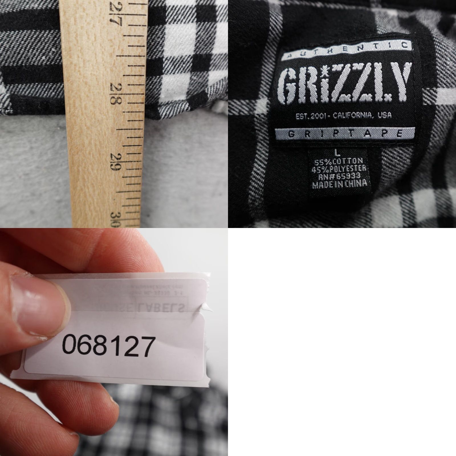 Vintage Grizzly Griptape Shirt Mens Large Black White Plaid Flannel Skateboarding Skater Size US L / EU 52-54 / 3 - 8 Thumbnail