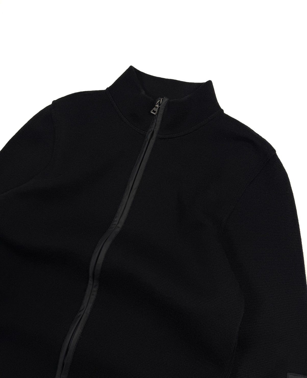 Prada Wool Knit Full Zip Sweater Nylon Panels Black Women's