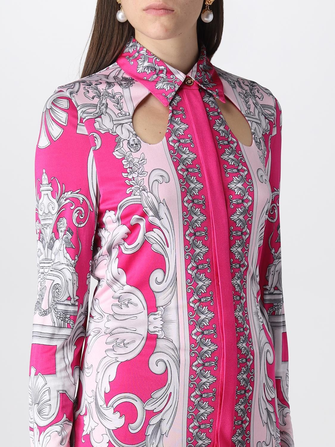 Versace Versace Baroque Pink Viscose Shirt Dress Size S / US 4 / IT 40 - 3 Thumbnail