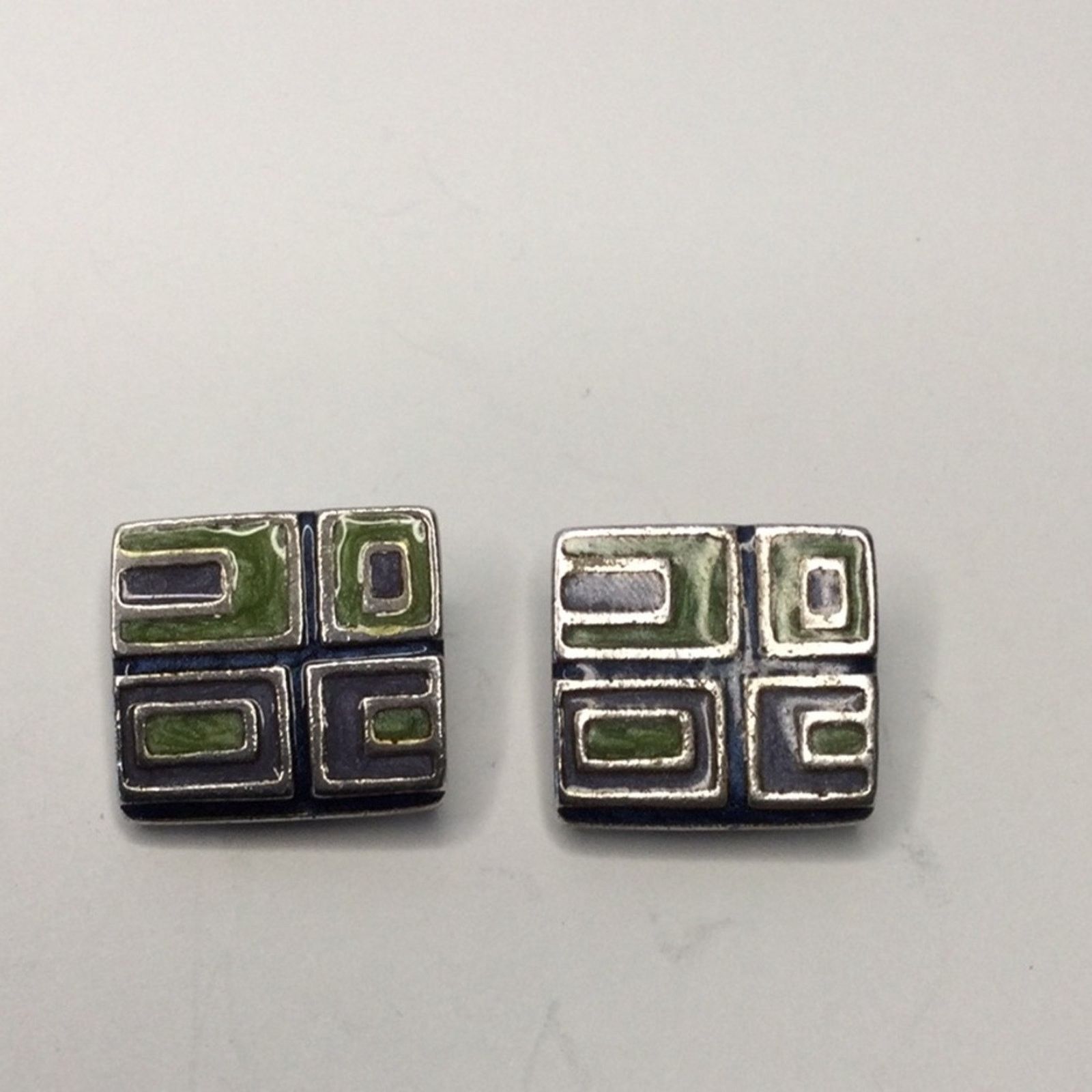 Other Square Geometric Green & Gray Vintage 1980's ClipOn Earrings Size ONE SIZE - 15 Thumbnail