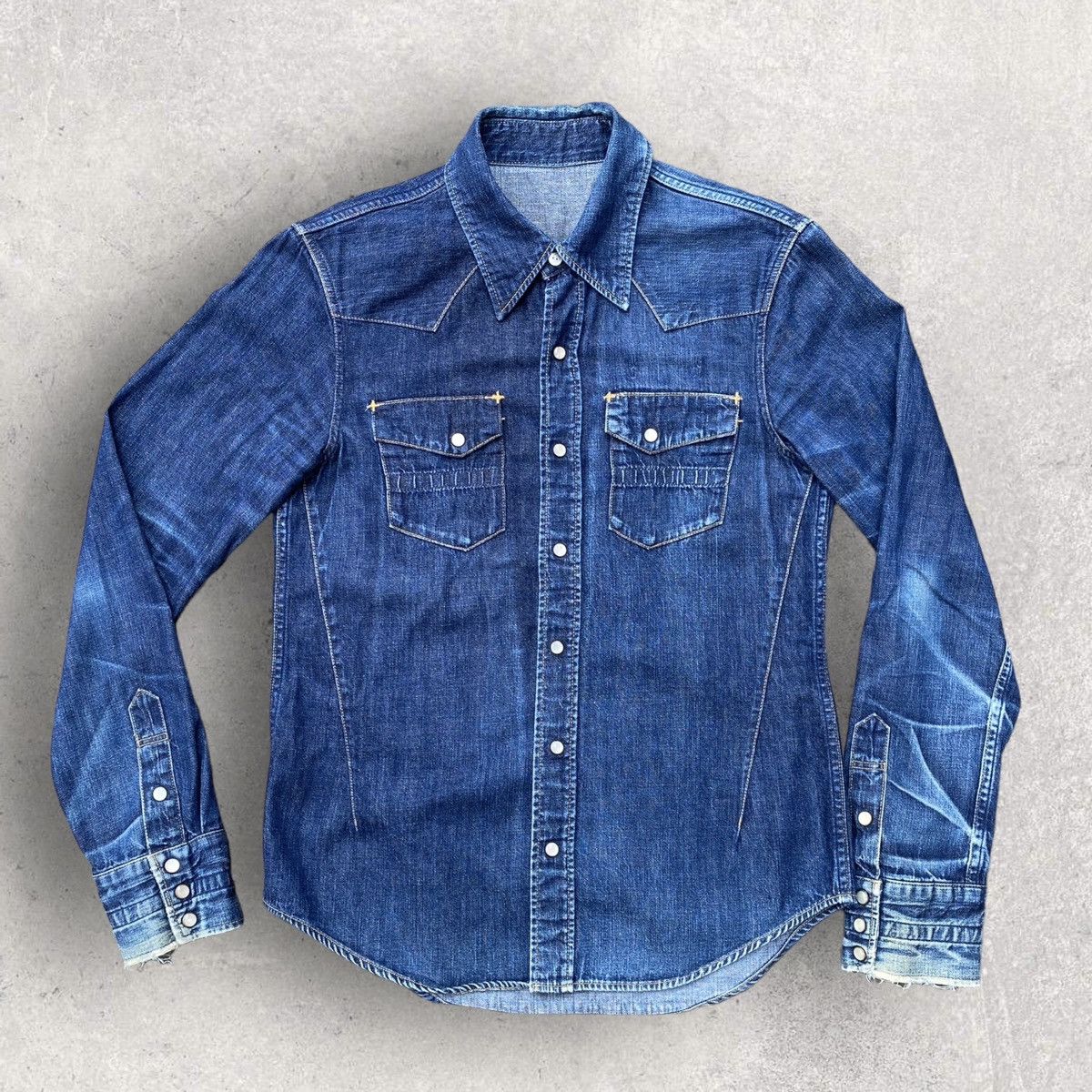 image of Number N Ine x Takahiromiyashita The Soloist Fall07 Raw Denim Western Shirt in Blue (Size Small)