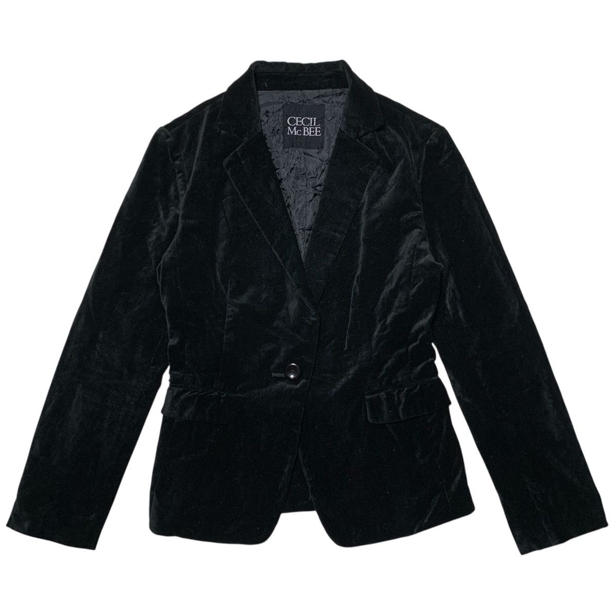 Japanese Brand × Vintage Vtg 90s Cecil McBee Velvet Formal Blazer Black Size US S / EU 44-46 / 1 - 1 Thumbnail