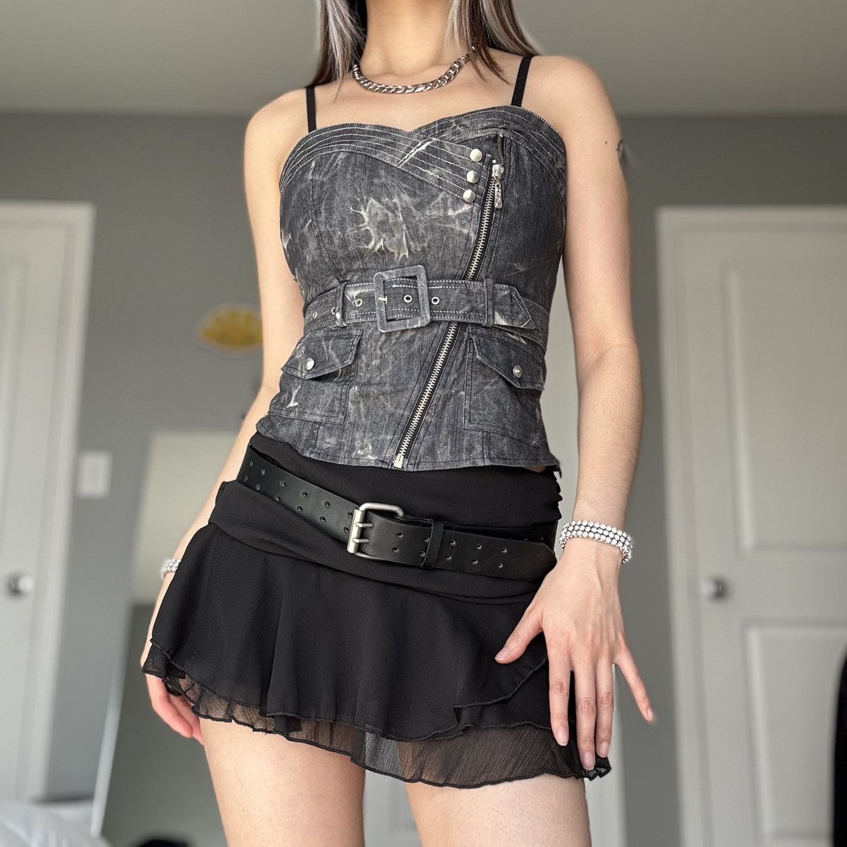 Other Asymmetrical Zip Belted Cargo Corset Top Stonewashed Grey Size S / US 4 / IT 40 - 12 Thumbnail