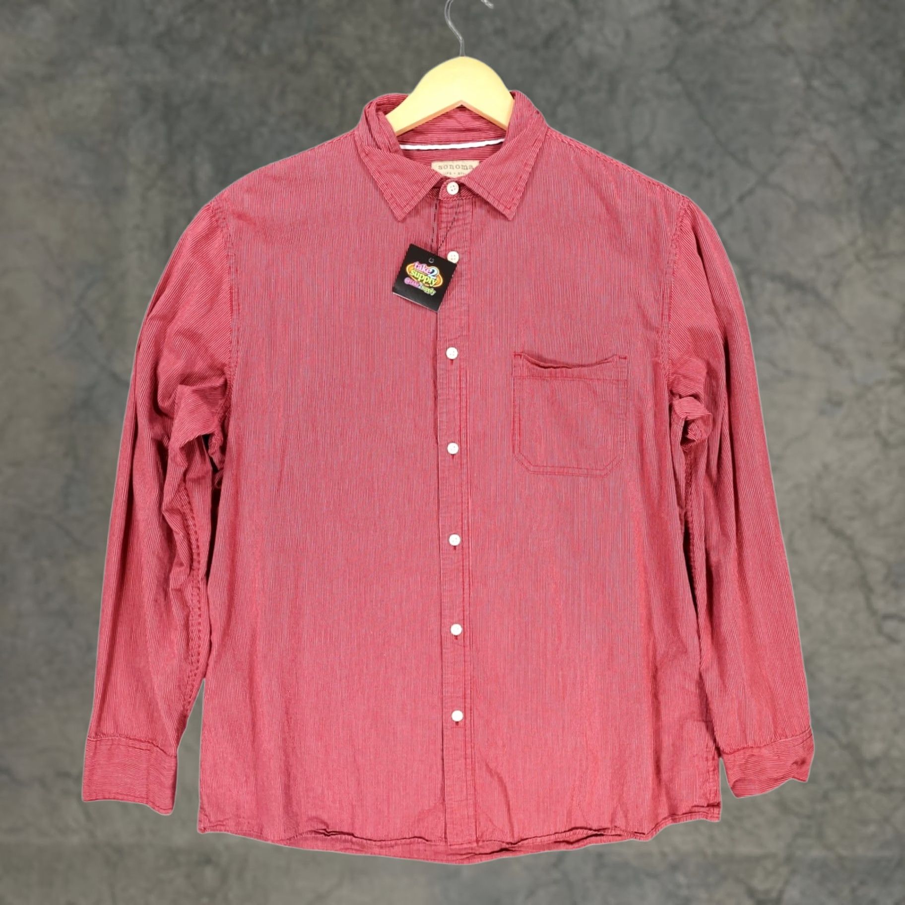 Vintage Sonoma Shirt Mens Large Red Casual Striped Poplin Cotton Button Down Excellent Size US L / EU 52-54 / 3 - 1 Thumbnail