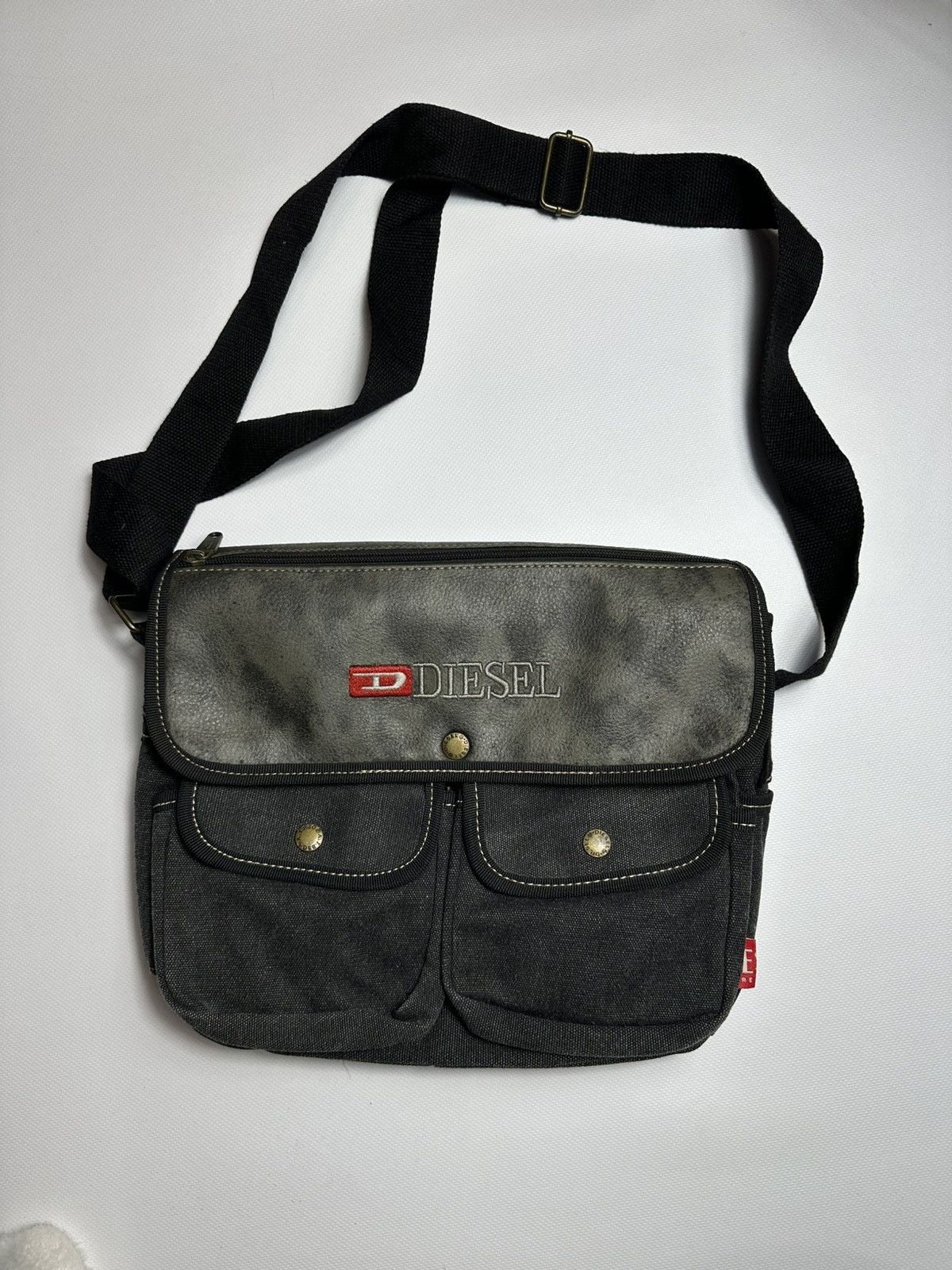 Vintage Diesel Messenger Bag (Black & Distressed Leather)