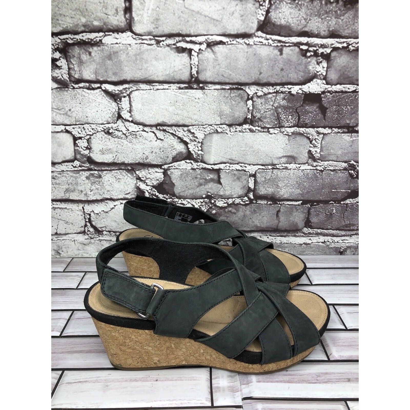 Clarks Clarks Unstructured Black Leather Criss Cross Strap Cork Wed Size US 7 / IT 37 - 10 Thumbnail