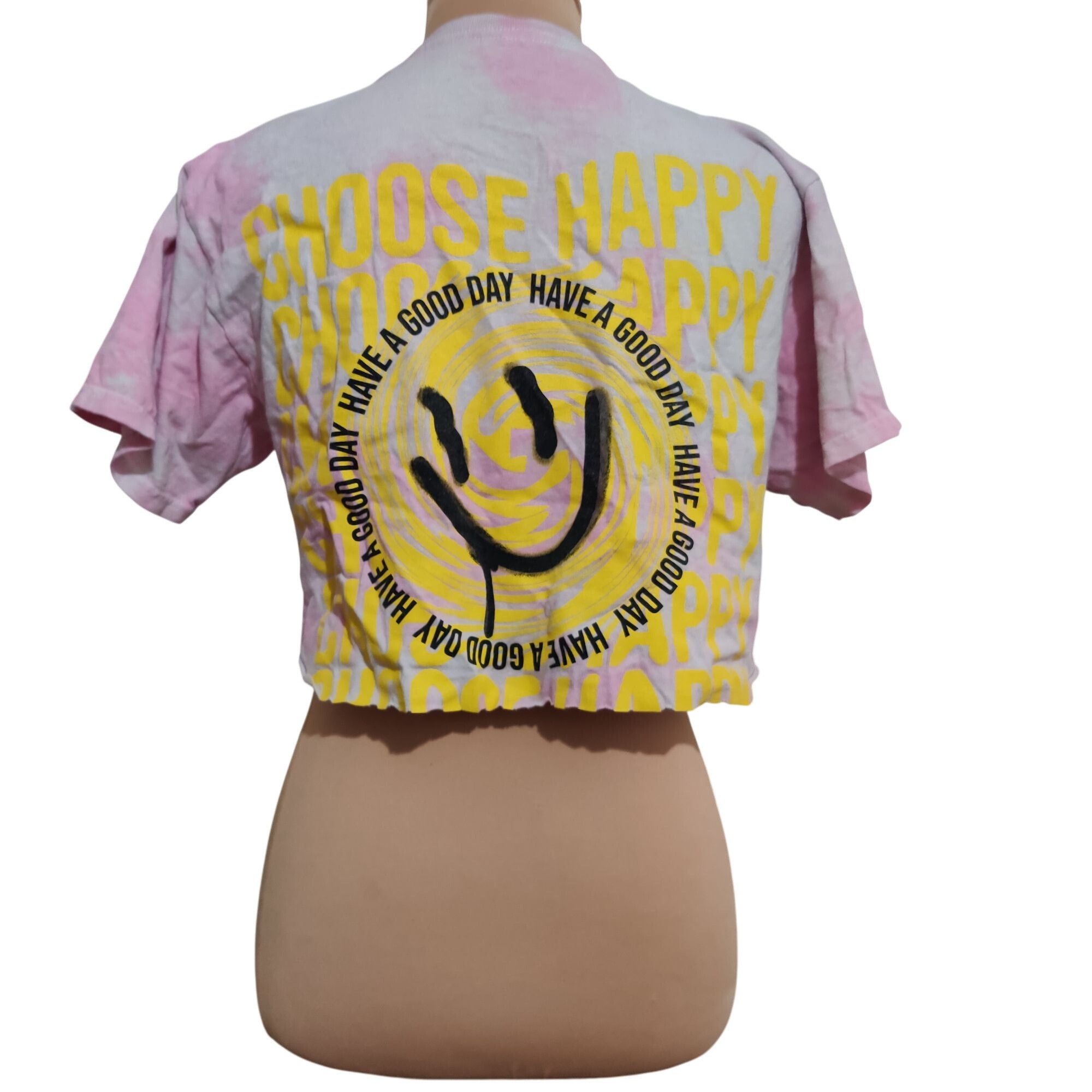 Chemistry Upcycled Womens Crop Top Have A Good Day Smiley Face Tie Dye Size M / US 6-8 / IT 42-44 - 2 Thumbnail