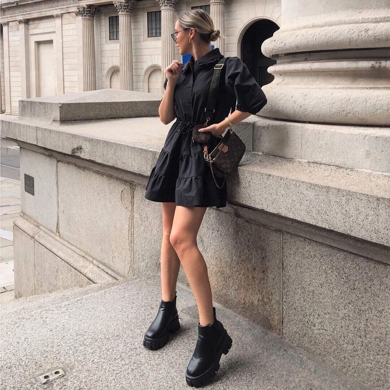 Zara ZARA Black Puff Sleeve Mini Dress NWT Size L / US 10 / IT 46 - 13 Thumbnail