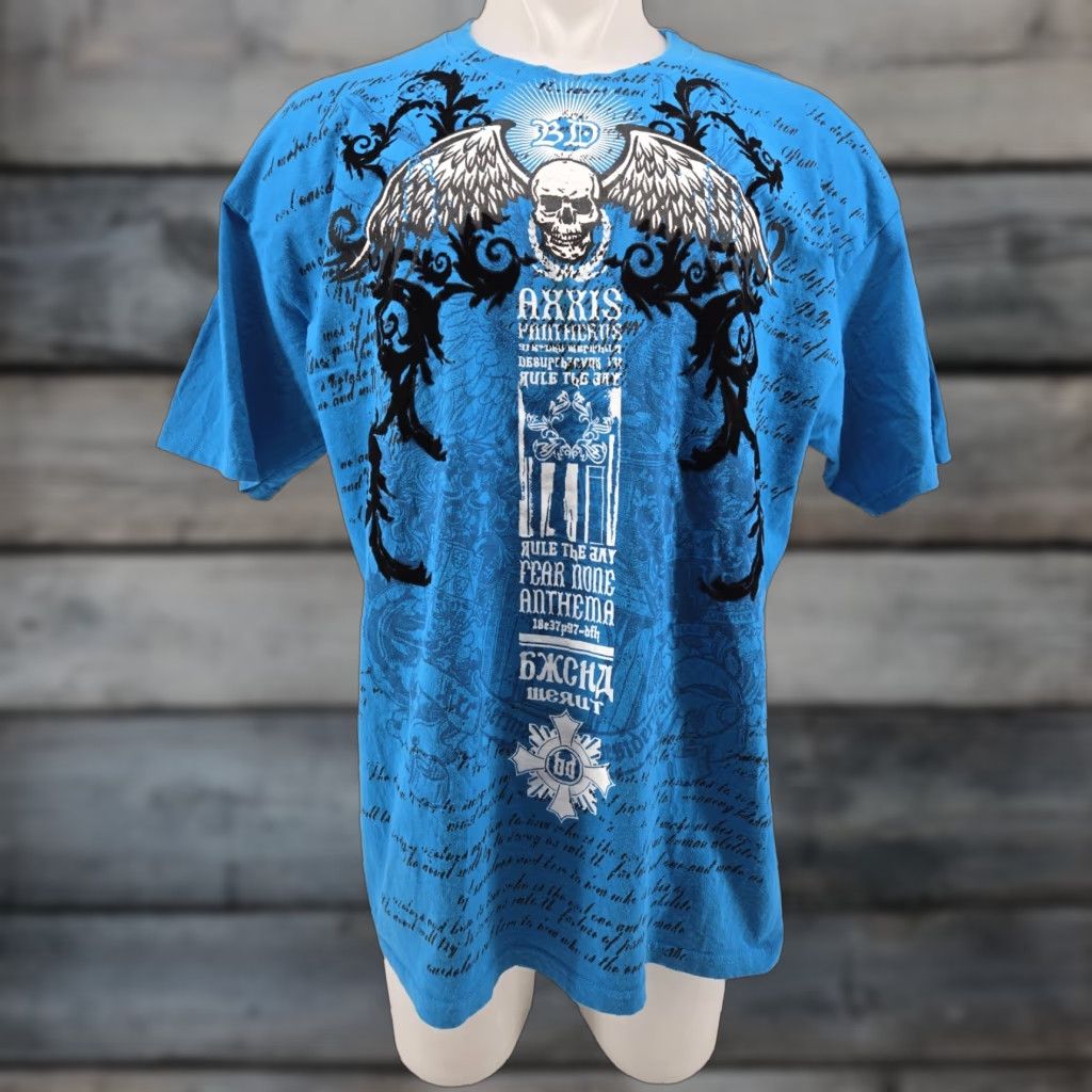 Velvet VINTAGE yazbek Y2K T-Shirt Blue Short Sleeve Skull Grunge Cross Velvet Wings Gothic 2XL Mens Size US XXL / EU 58 / 5 - 1 Thumbnail