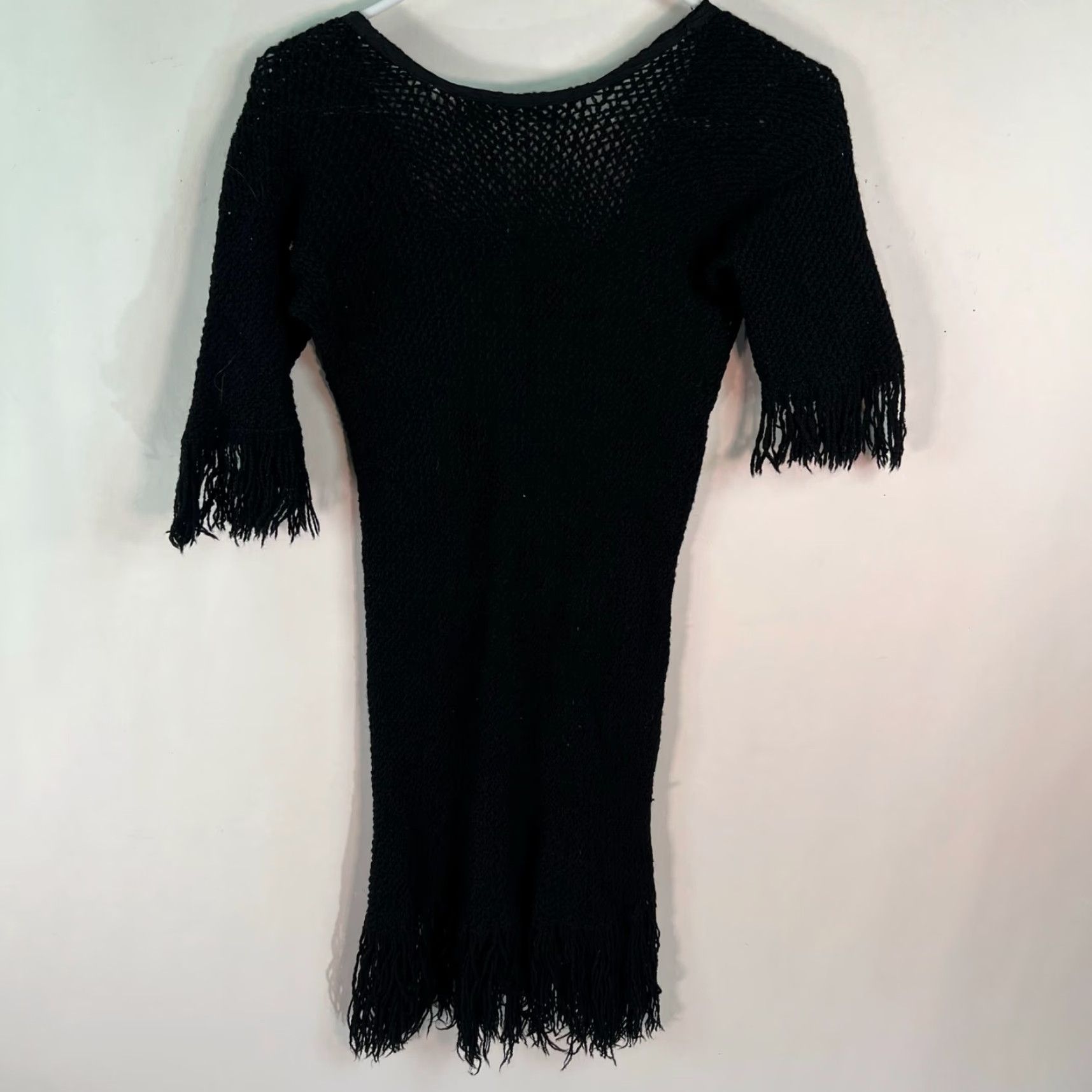 Vintage WOMENS Knit Fringe Sweater Dress - Black - Size M - Long Sleeve - Cowl Neck - Pullover - Casual Knitwear - Acrylic - Regular - Women Size M / US 6-8 / IT 42-44 - 4 Thumbnail