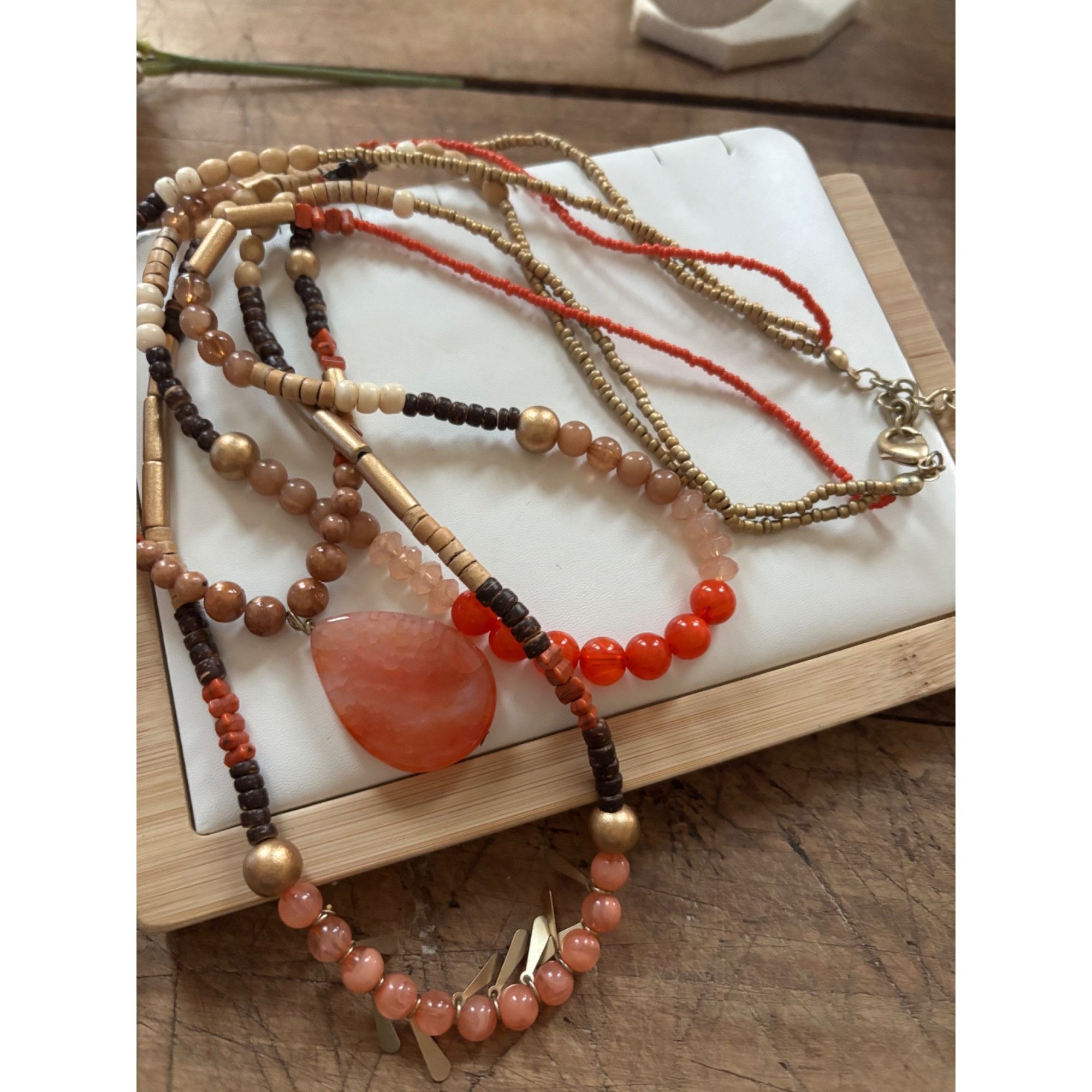 Chicos Chicos Multi-Strand Beaded Necklace With Orange Pendant Size ONE SIZE - 9 Thumbnail