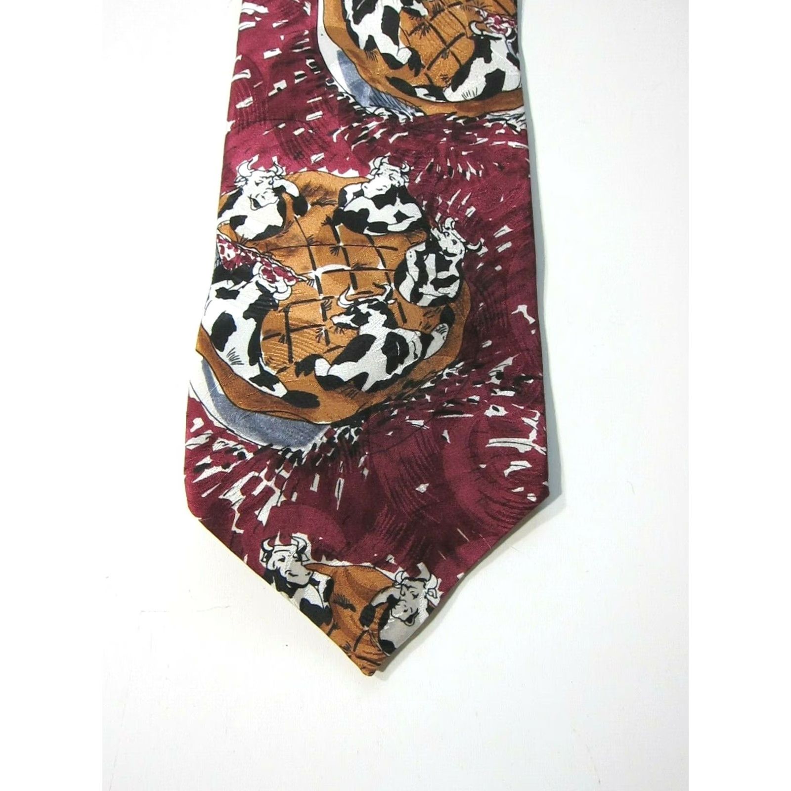 Halston VINTAGE Halston III 100% Silk Maroon Brown Black White Cow Pie Classic Tie Mens Tie Size ONE SIZE - 7 Thumbnail
