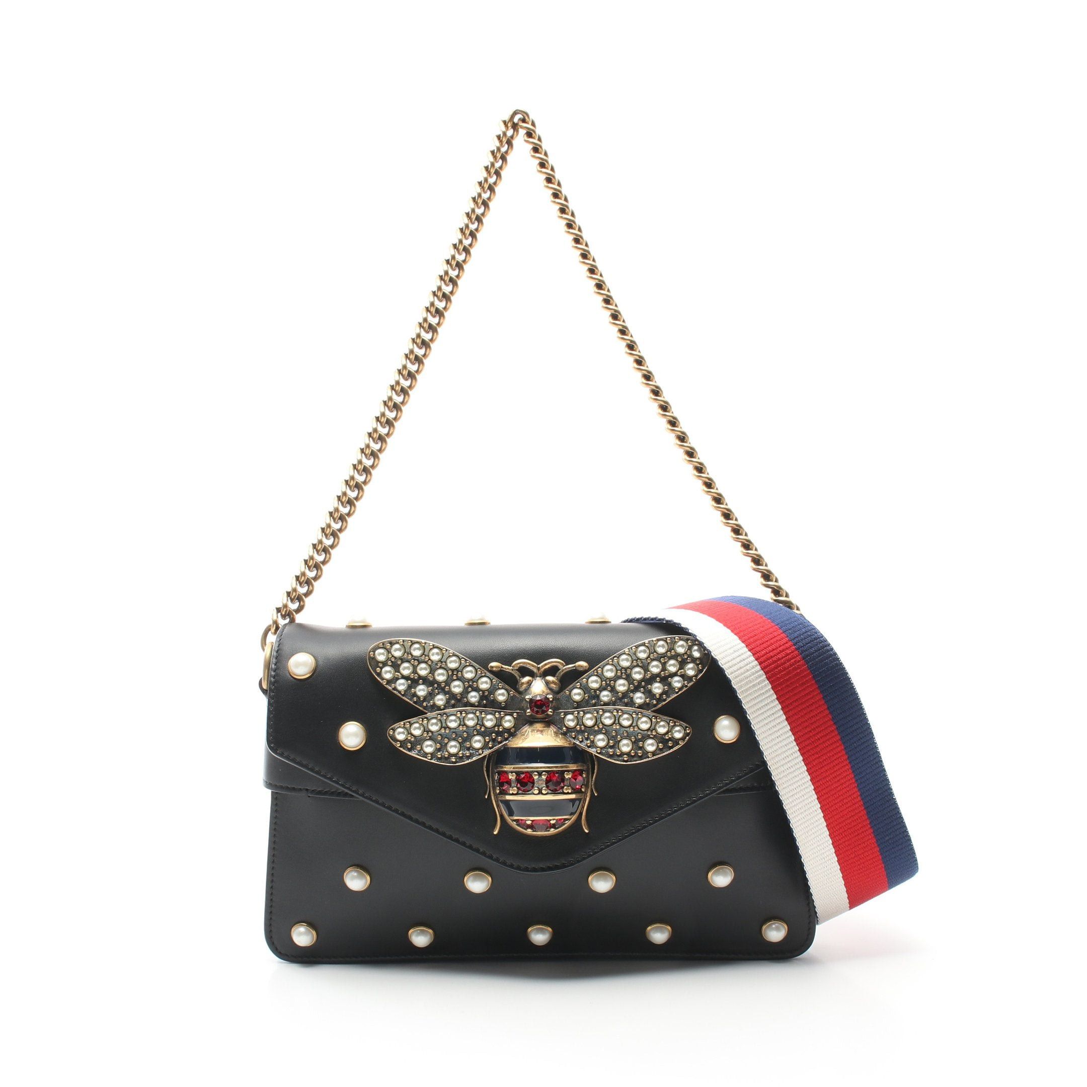 Gucci Gucci Broadway Chain Shoulder Bag Leather Black Bee Fake Pearl Size ONE SIZE - 1 Thumbnail