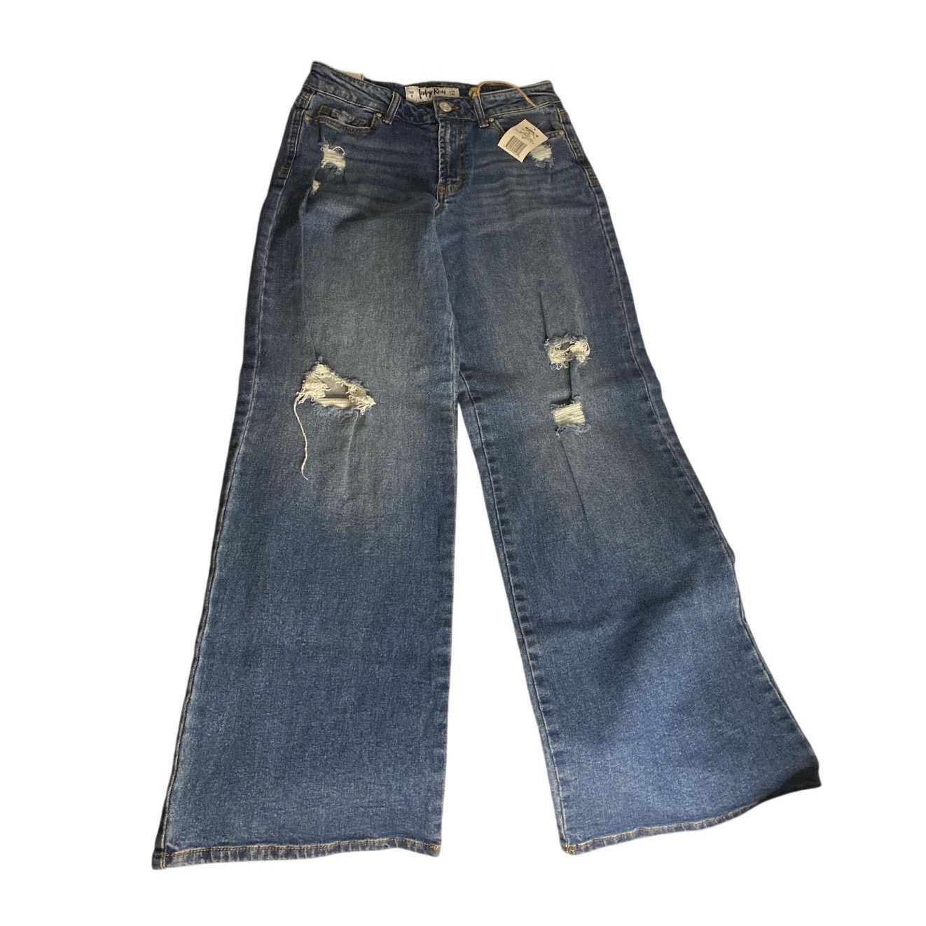 Indigo Y2K Grunge Distressed Wide Leg Blue Denim Jeans Indigo 9 Size 29" - 2 Thumbnail