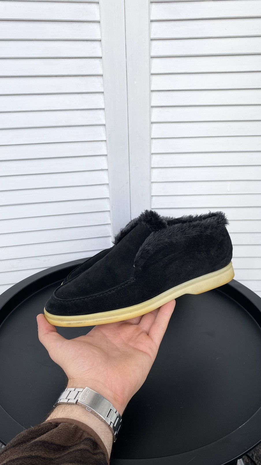 Loro Piana Navy Suede and Fur Open Walk Chukka Boot