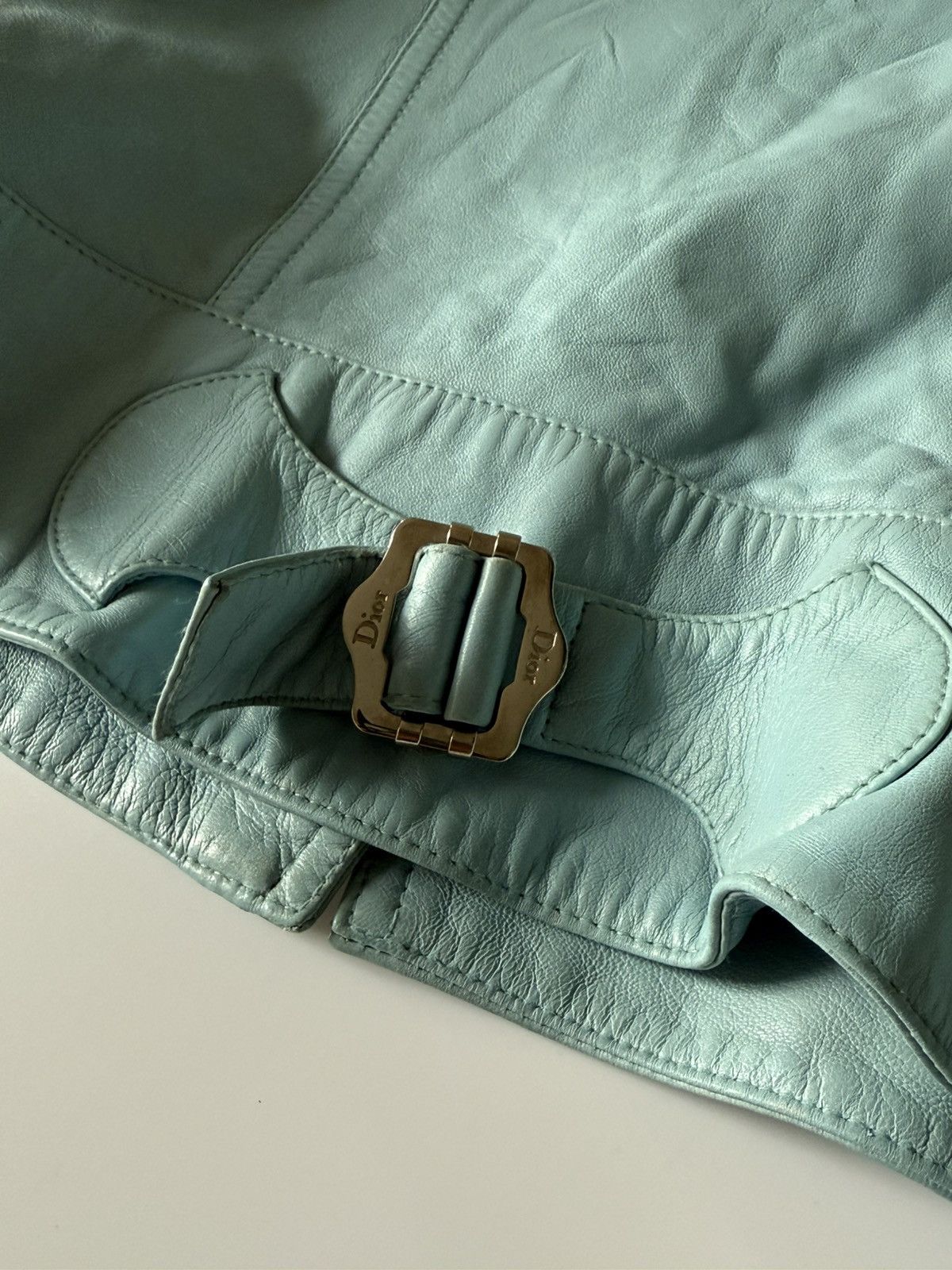 Dior Christian Dior John Galliano S/S 2004 Turquoise Biker Jacket Size XS / US 0-2 / IT 36-38 - 12 Thumbnail