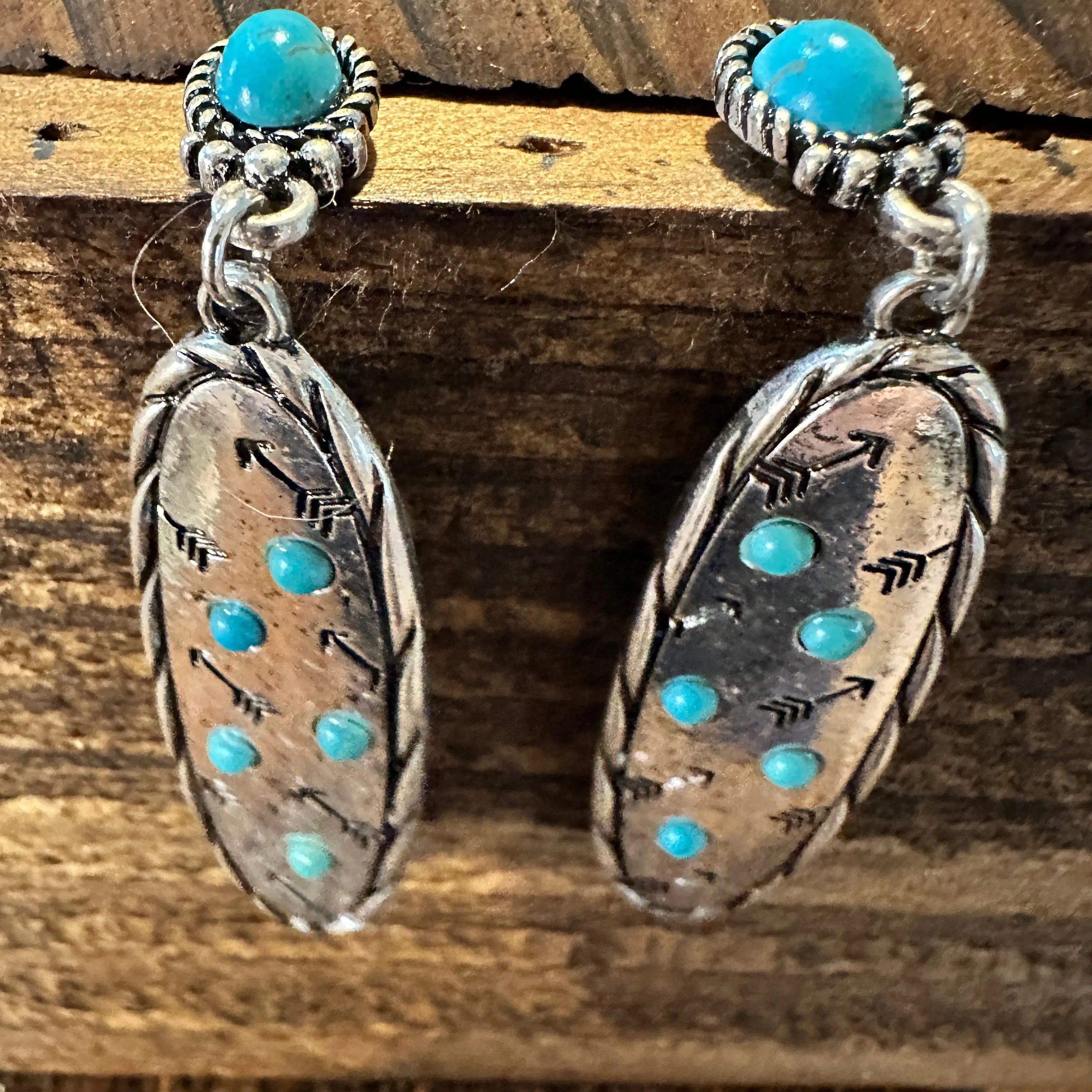 Other Boho Hippie Cowgirl Western Stamped Stone Earrings - Cactus Size ONE SIZE - 7 Thumbnail