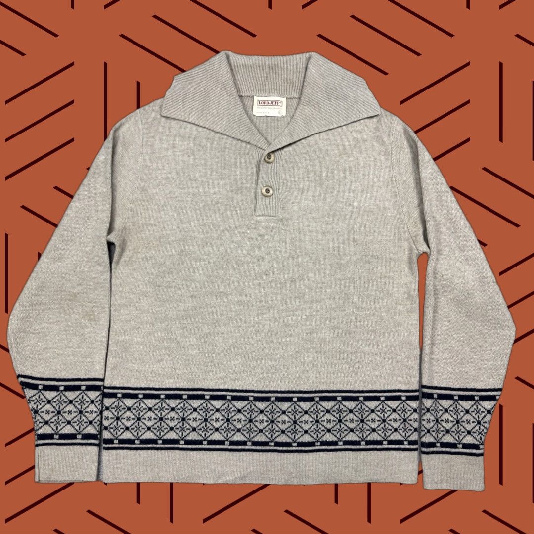 Vintage VINTAGE Lord Jeff Fair Isle Sweater Pullover Knit Beige L Collared Nautical Mens Size US L / EU 52-54 / 3 - 1 Thumbnail
