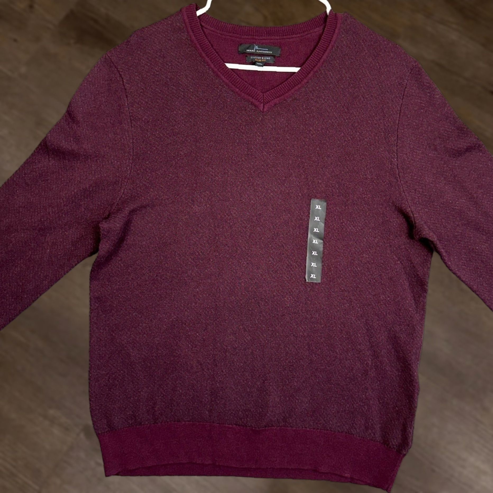 Vintage Marc Anthony Sweater Mens XL V-Neck Pullover Slim Fit Burgundy Purple Knit Wool Blend Cashmere Merino Wool Cotton Size US XL / EU 56 / 4 - 1 Thumbnail