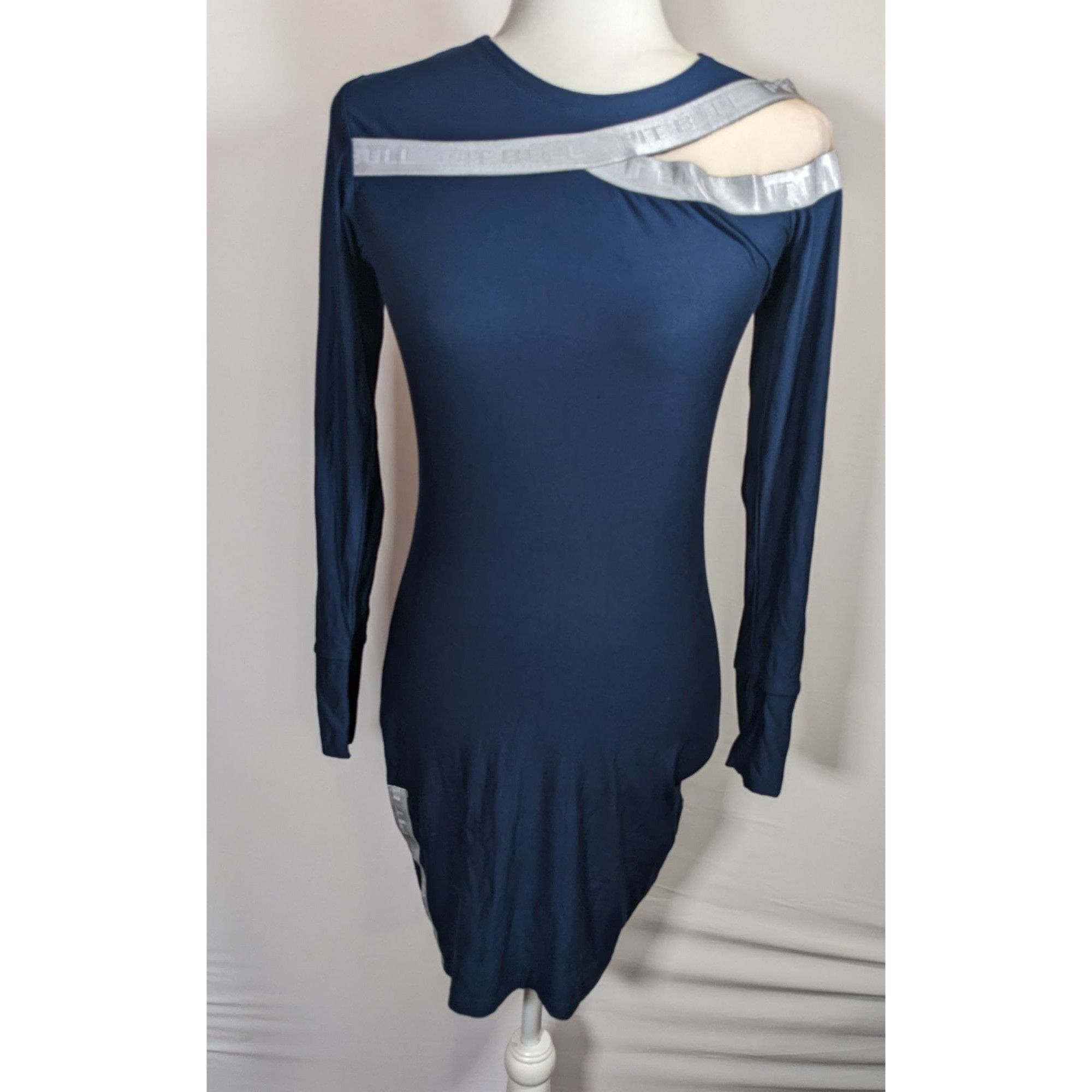 Other Pitbull Jeans Sporty Blue And Silver Bodycon Dress With Mesh Size S / US 4 / IT 40 - 5 Thumbnail