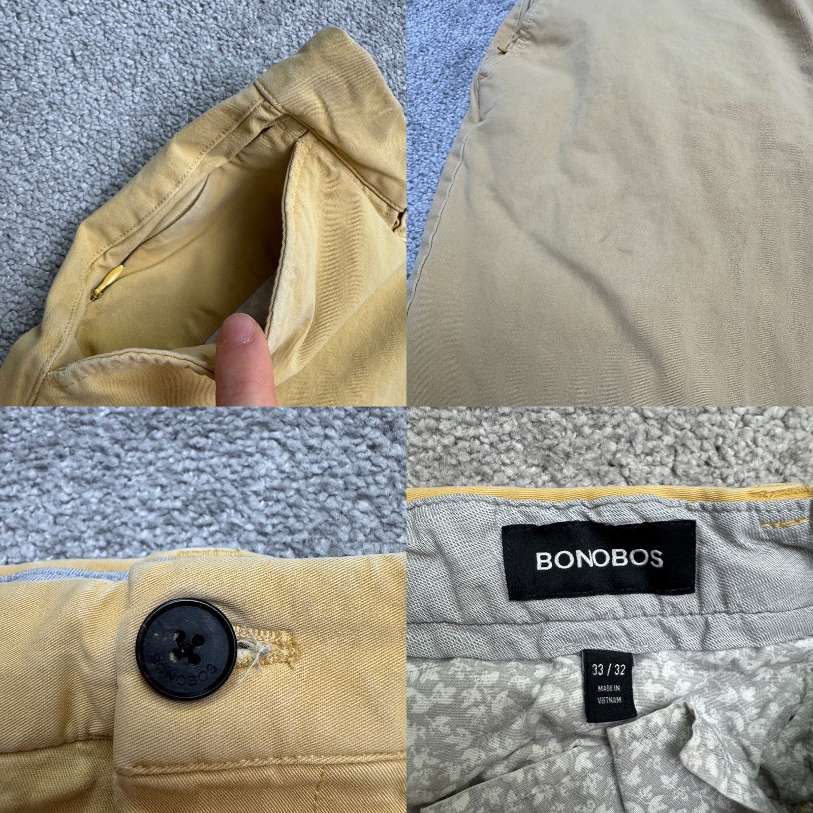 Bonobos Bonobos Chino Pants Mens 33x32 Yellow Straight Leg Flat Front Casual Cotton Size US 33 - 8 Thumbnail