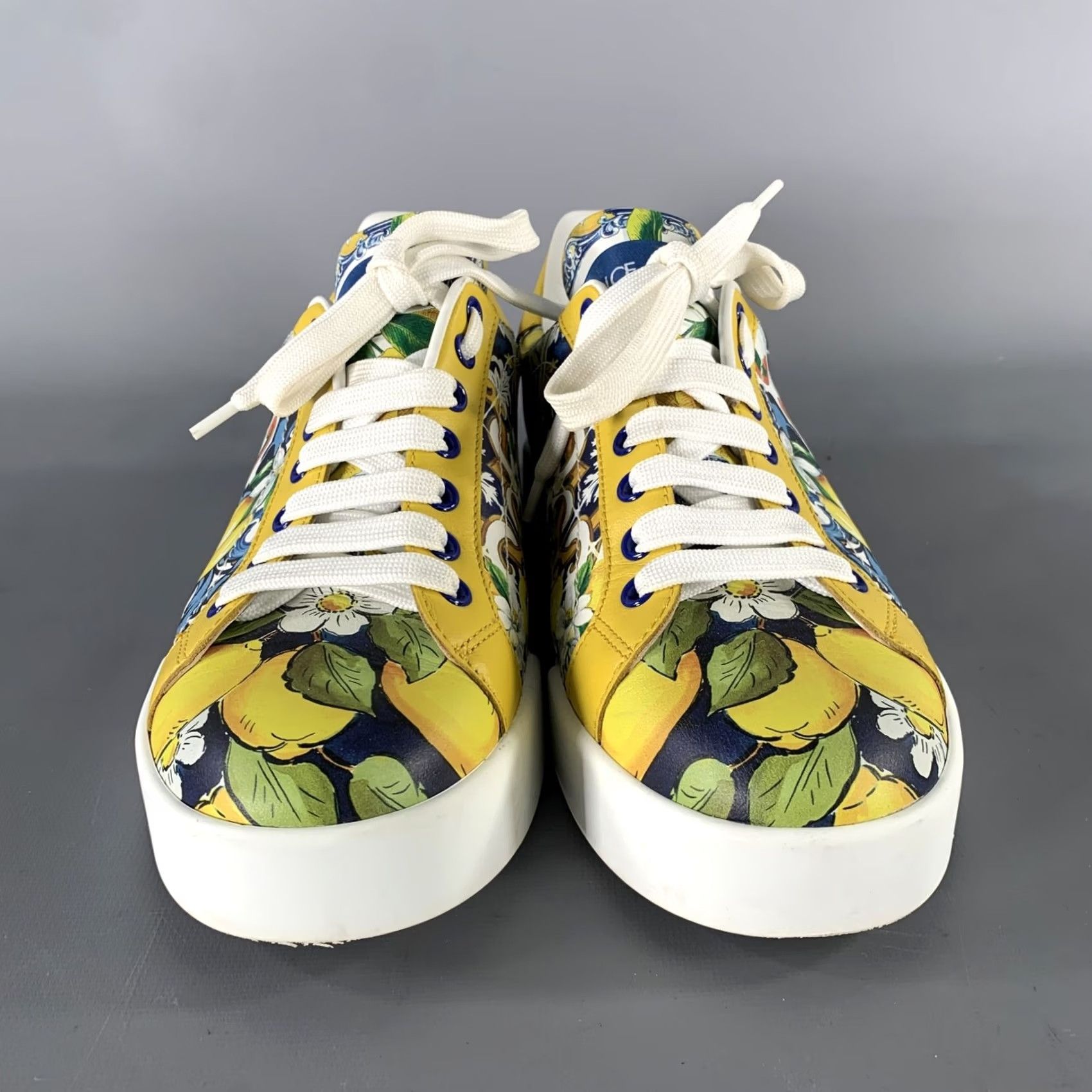 Dolce & Gabbana DOLCE & GABBANA Leather Sneakers Low Top Size 7 Yellow Blue Floral Size M / US 6-8 / IT 42-44 - 4 Thumbnail